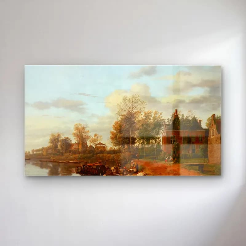 Jan van der Heyden – Country House on the Vliet near Delft cam tablo — Jan van der Heyden – Country House on the Vliet near Delft — yağlı boya kırda nehir