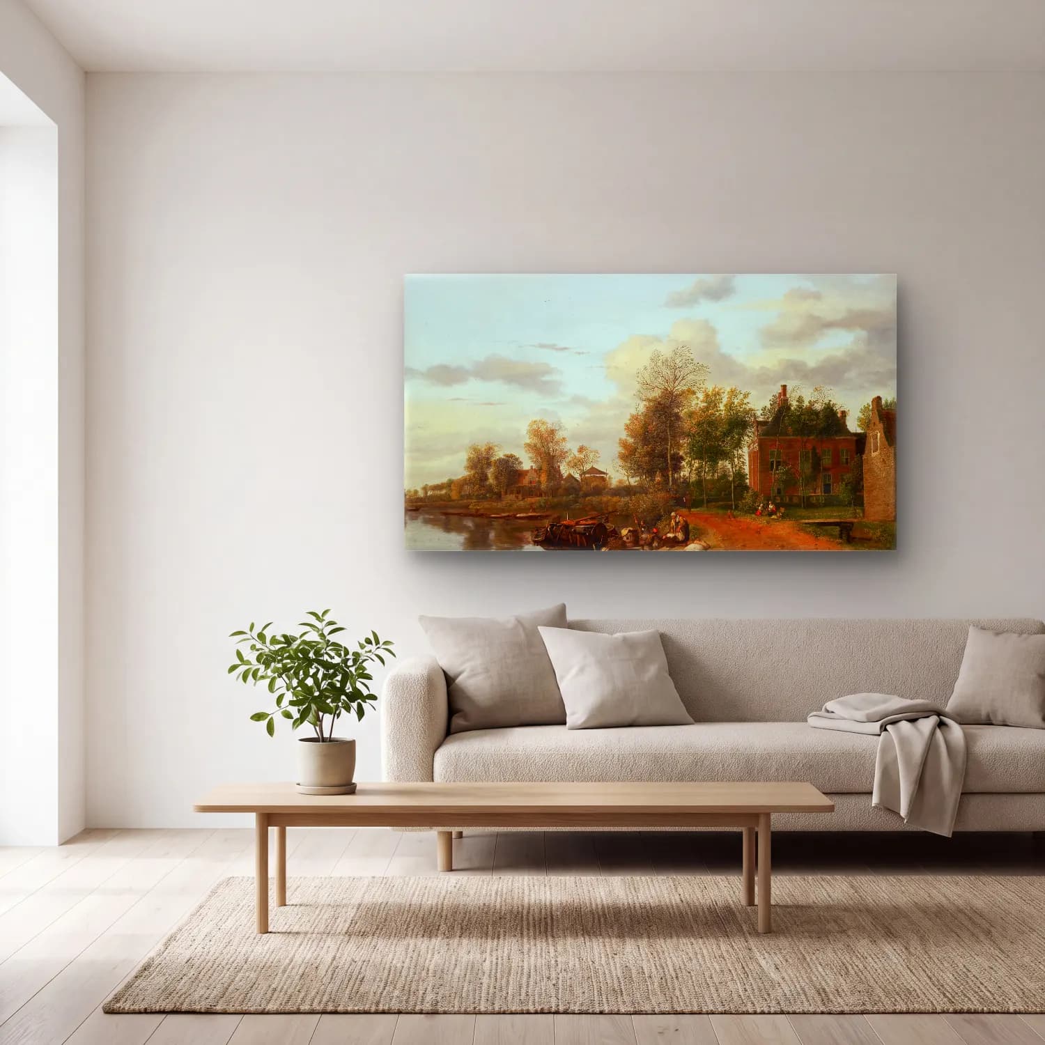 Jan van der Heyden – Country House on the Vliet near Delft cam tablo — açık renk salonda