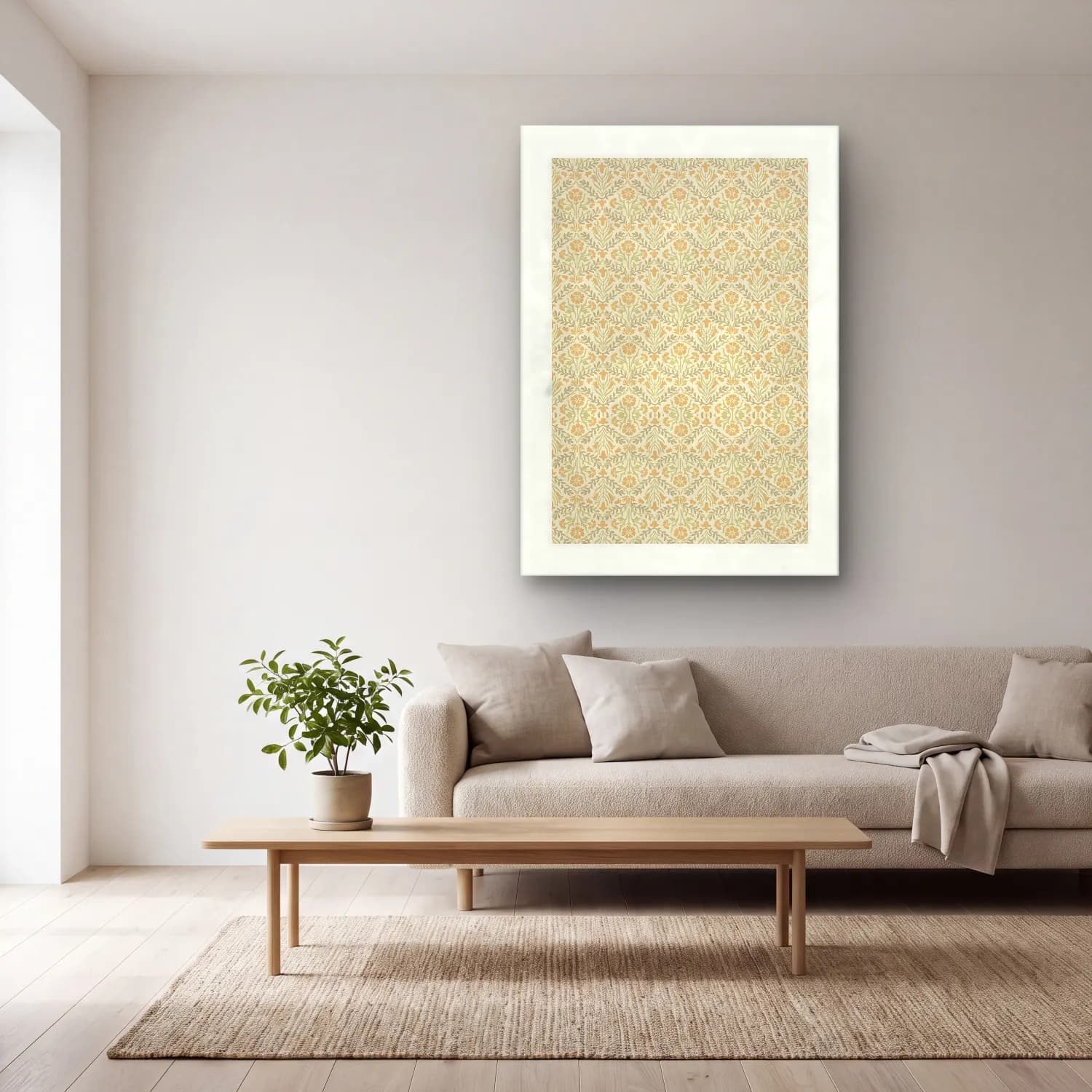 Boho Çiçek Deseni No. 3 cam tablo — açık renk salonda