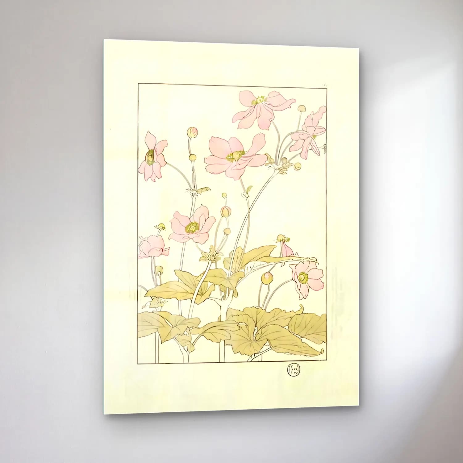 Botanik İllüstrasyon Lotus Çiçekleri No. 2 cam tablo — sol açıdan görünüm