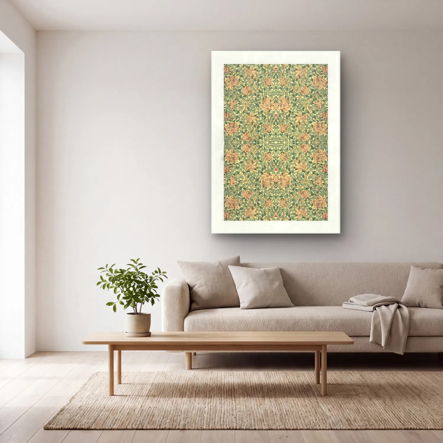Boho Çiçek Deseni No. 4 cam tablo — açık renk salonda