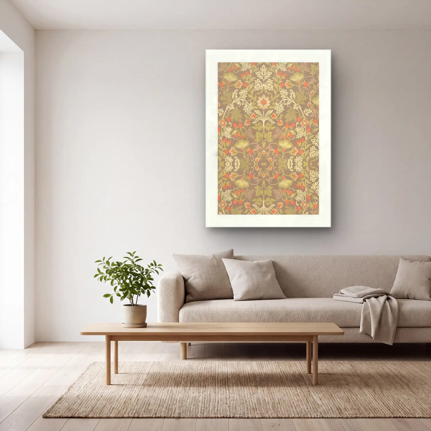 Pastel Çiçek Deseni No. 12 cam tablo — açık renk salonda