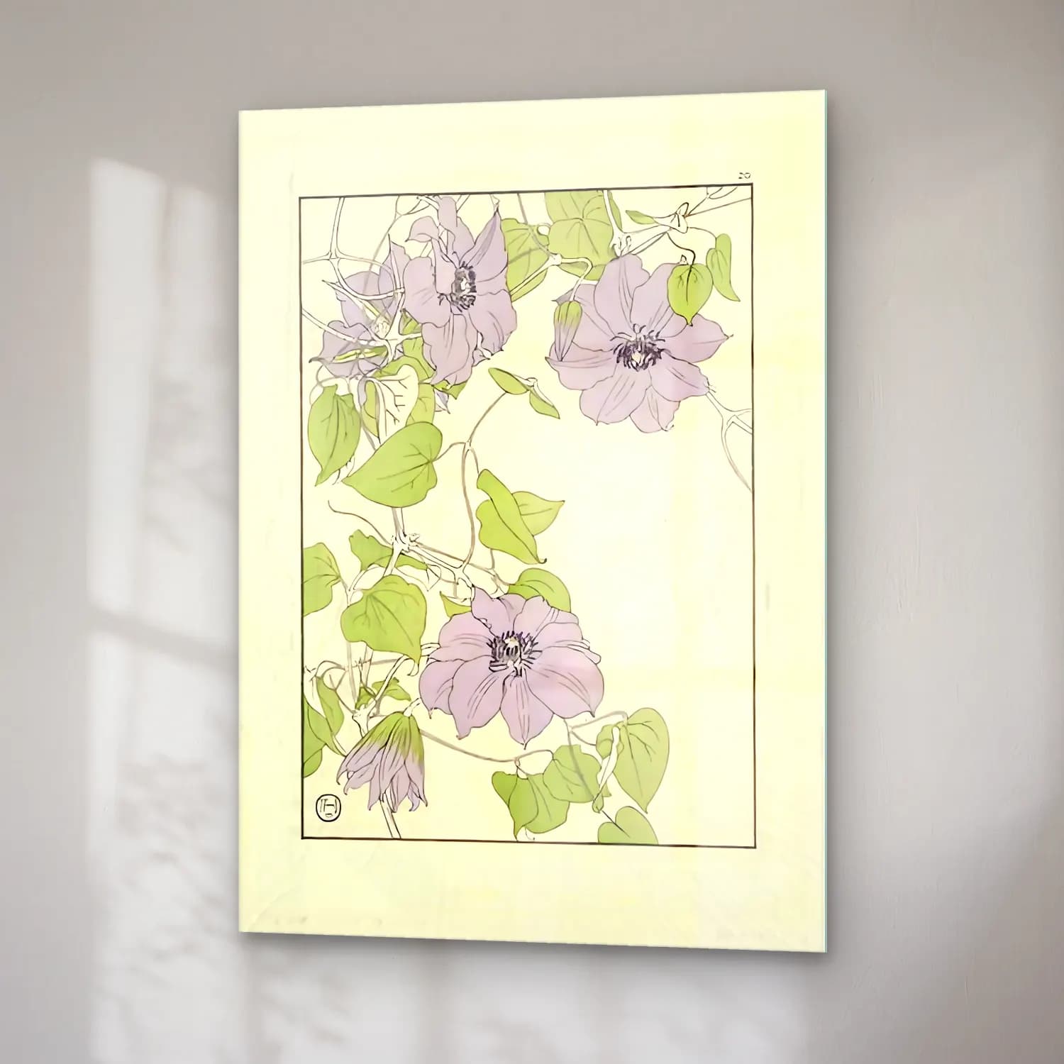 Botanik İllüstrasyon Çiçek Deseni No. 13 cam tablo — sağ açıdan görünüm