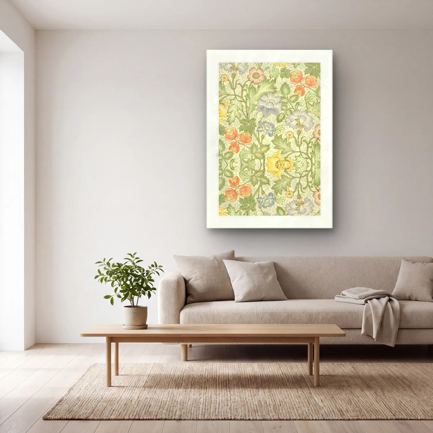 Pastel Çiçek Deseni No. 13 cam tablo — açık renk salonda