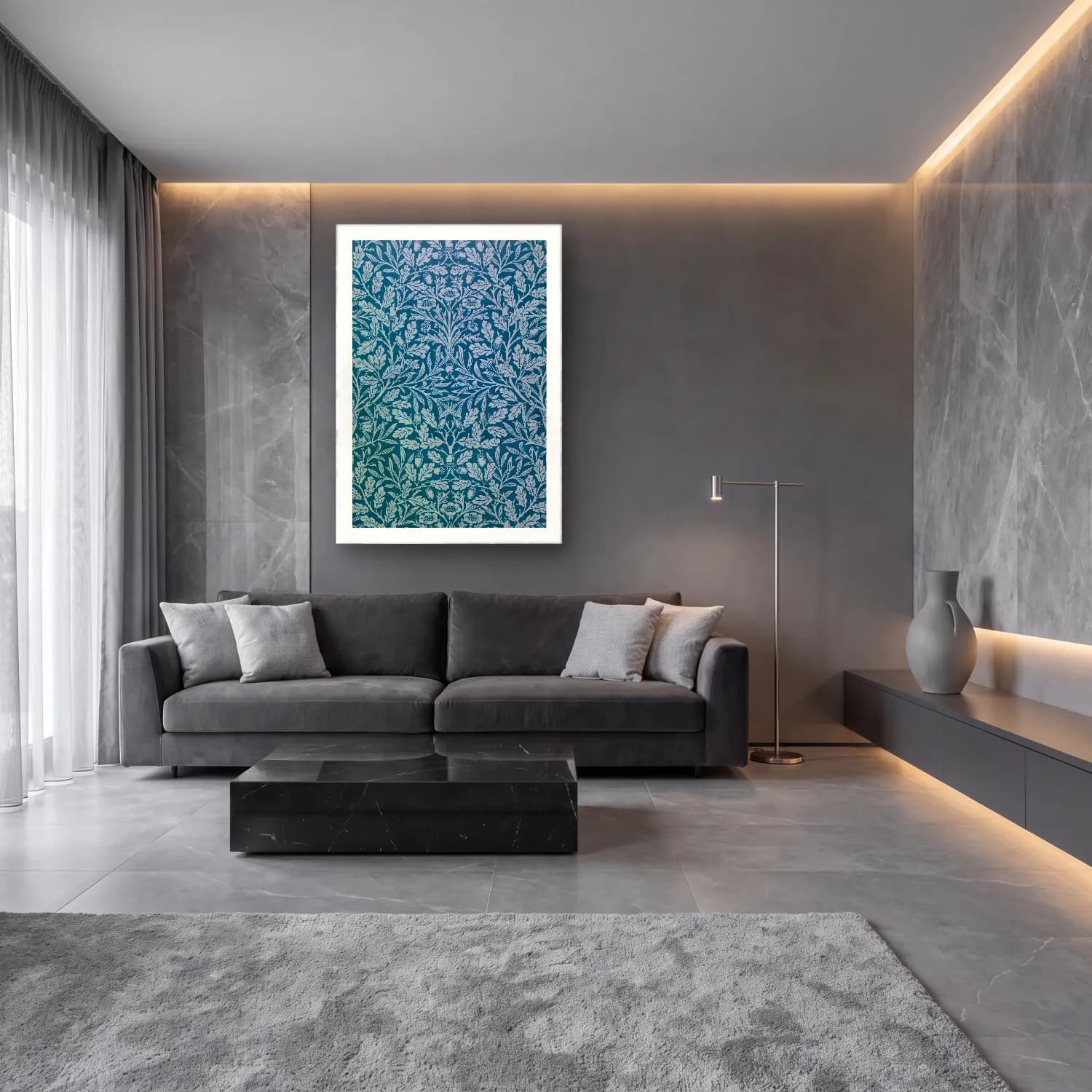 Botanik İllüstrasyon Çiçek Deseni No. 14 cam tablo — lüks salon duvarında