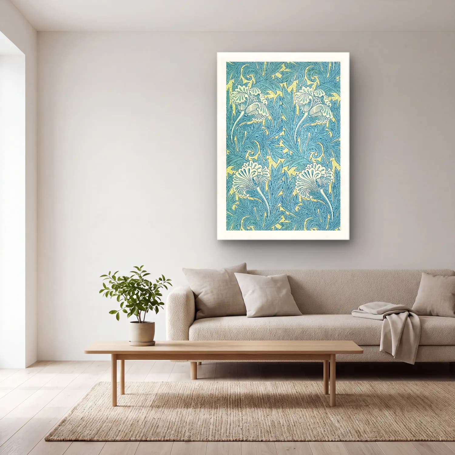 Pastel Çiçek Deseni No. 14 cam tablo — açık renk salonda