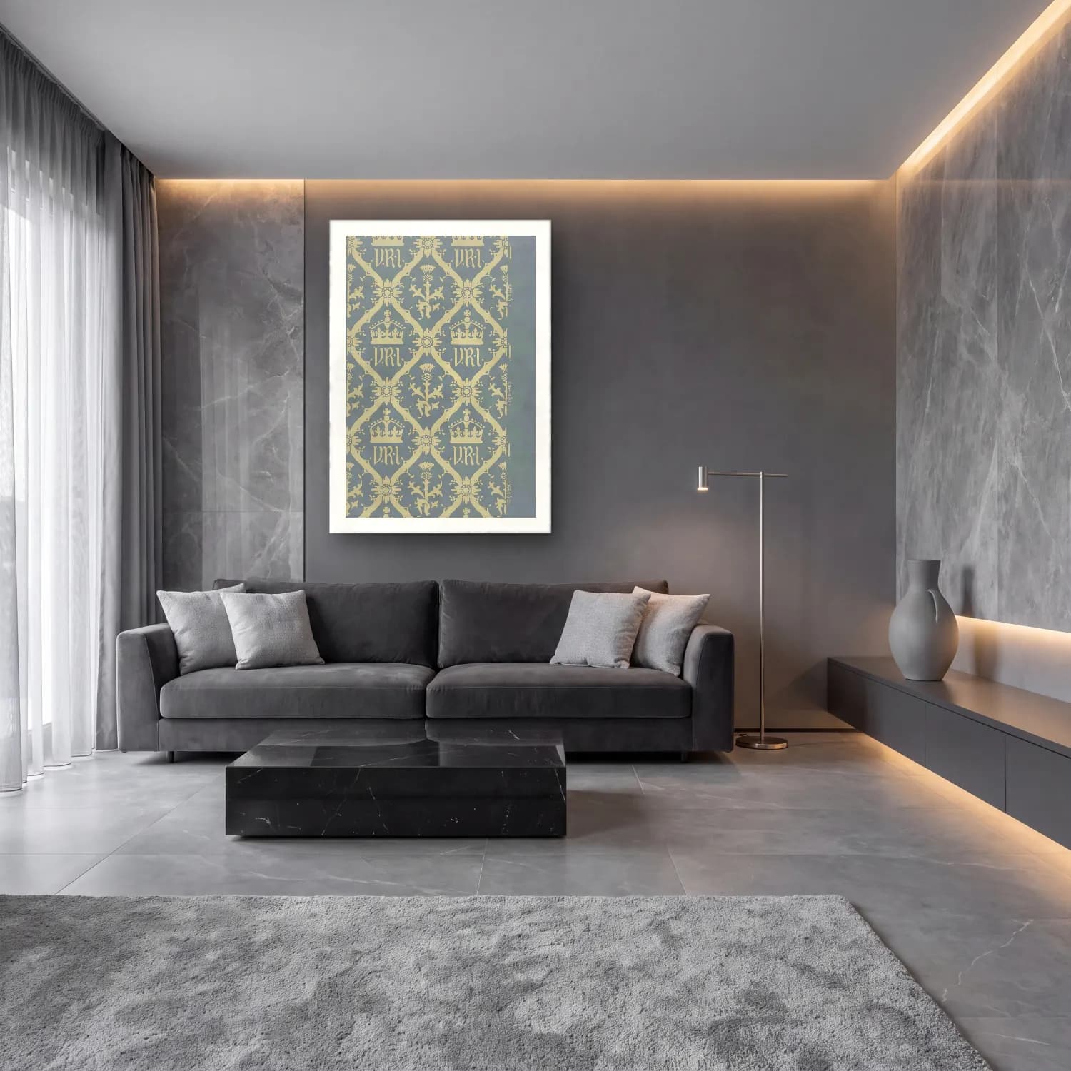 Pastel Çiçek Deseni No. 15 cam tablo — lüks salon duvarında