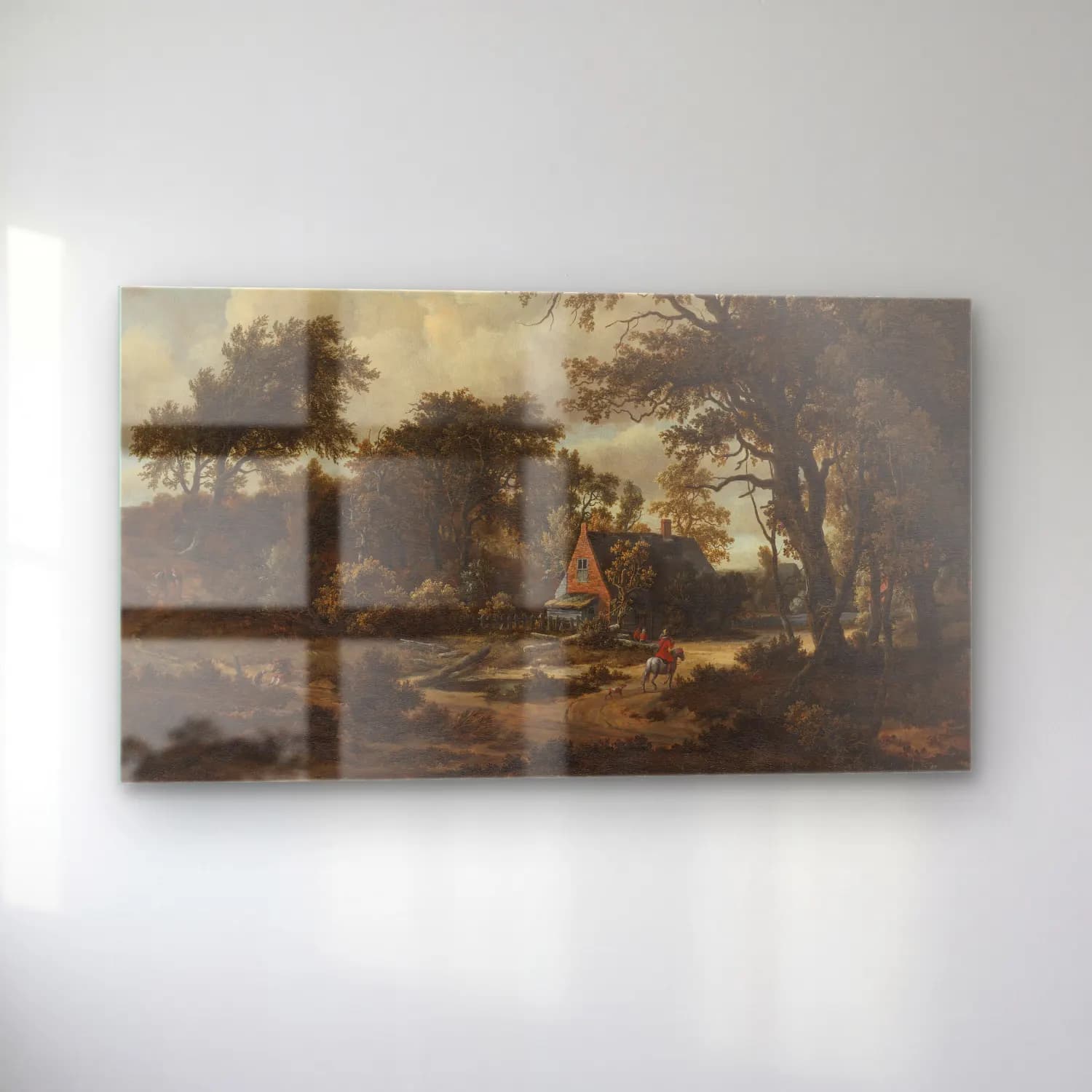 Meindert Hobbema – Wooded Landscape with Cottage and Horseman cam tablo — sol açıdan görünüm
