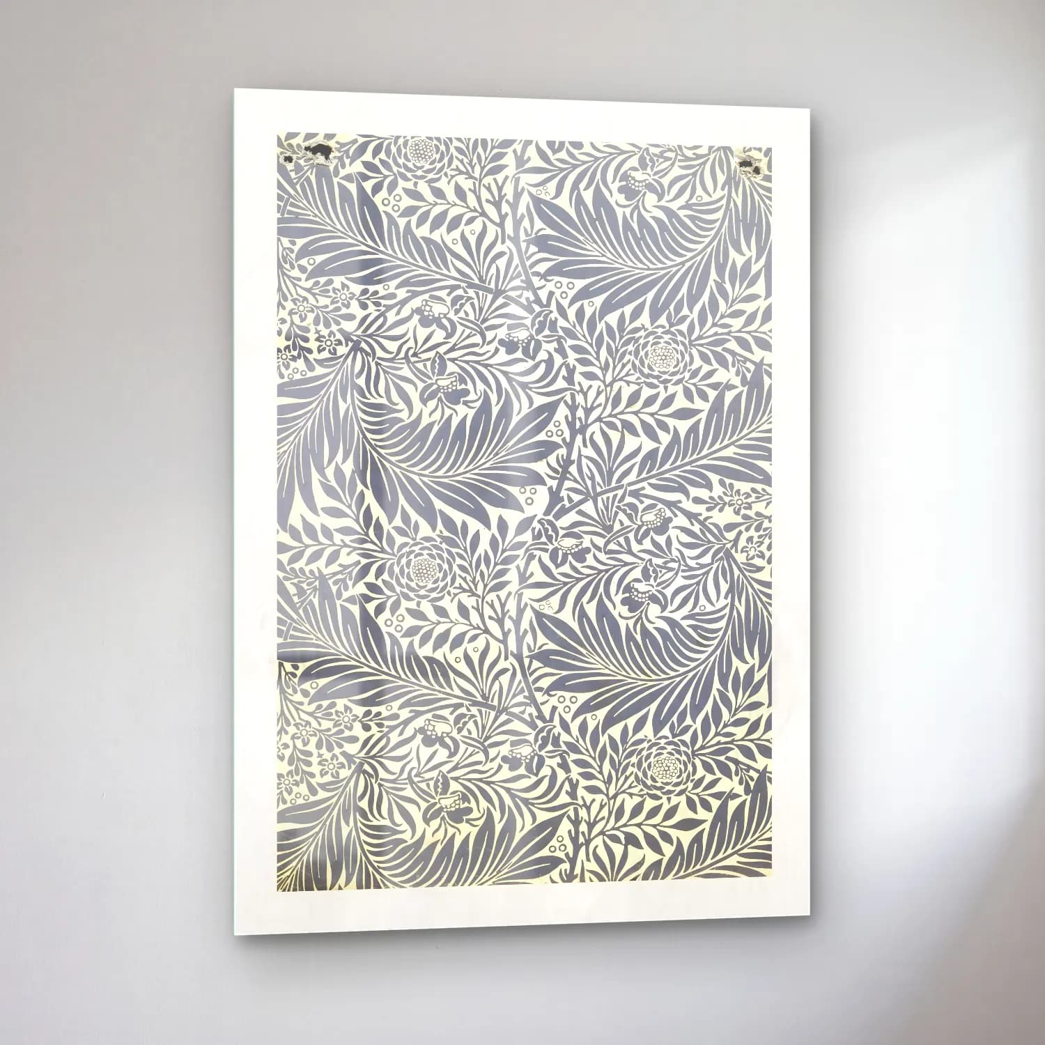 Siyah Beyaz Çiçek Deseni No. 2 cam tablo — sol açıdan görünüm