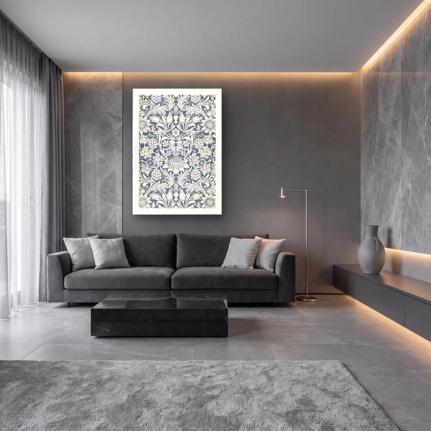 Botanik İllüstrasyon Çiçek Deseni No. 15 cam tablo — lüks salon duvarında