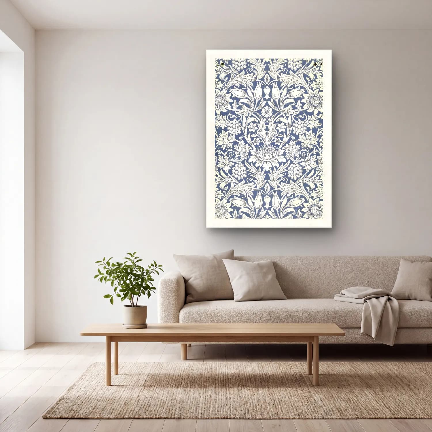Botanik İllüstrasyon Çiçek Deseni No. 15 cam tablo — açık renk salonda
