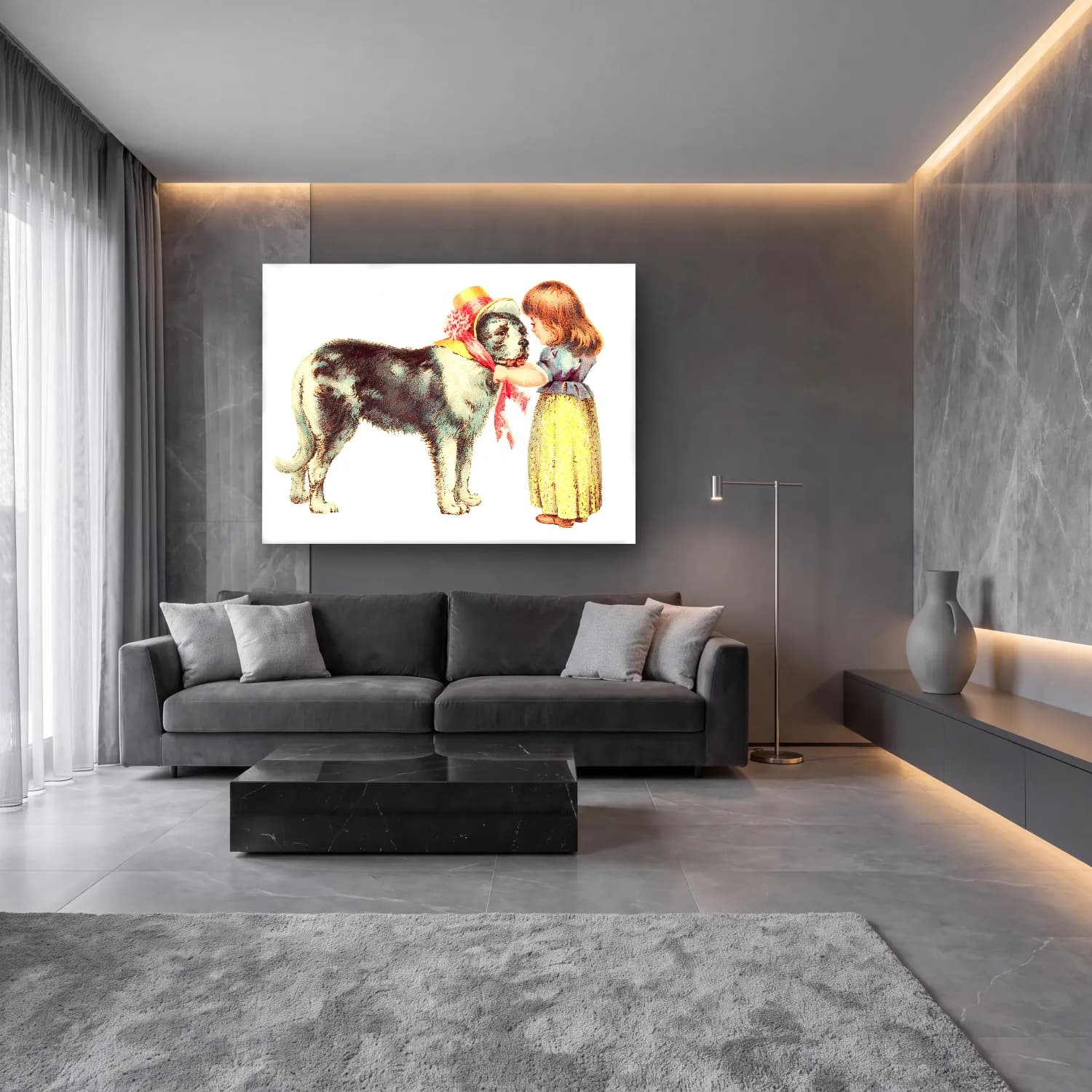 Vintage Köpek – Pastel Tonlar cam tablo — lüks salon duvarında