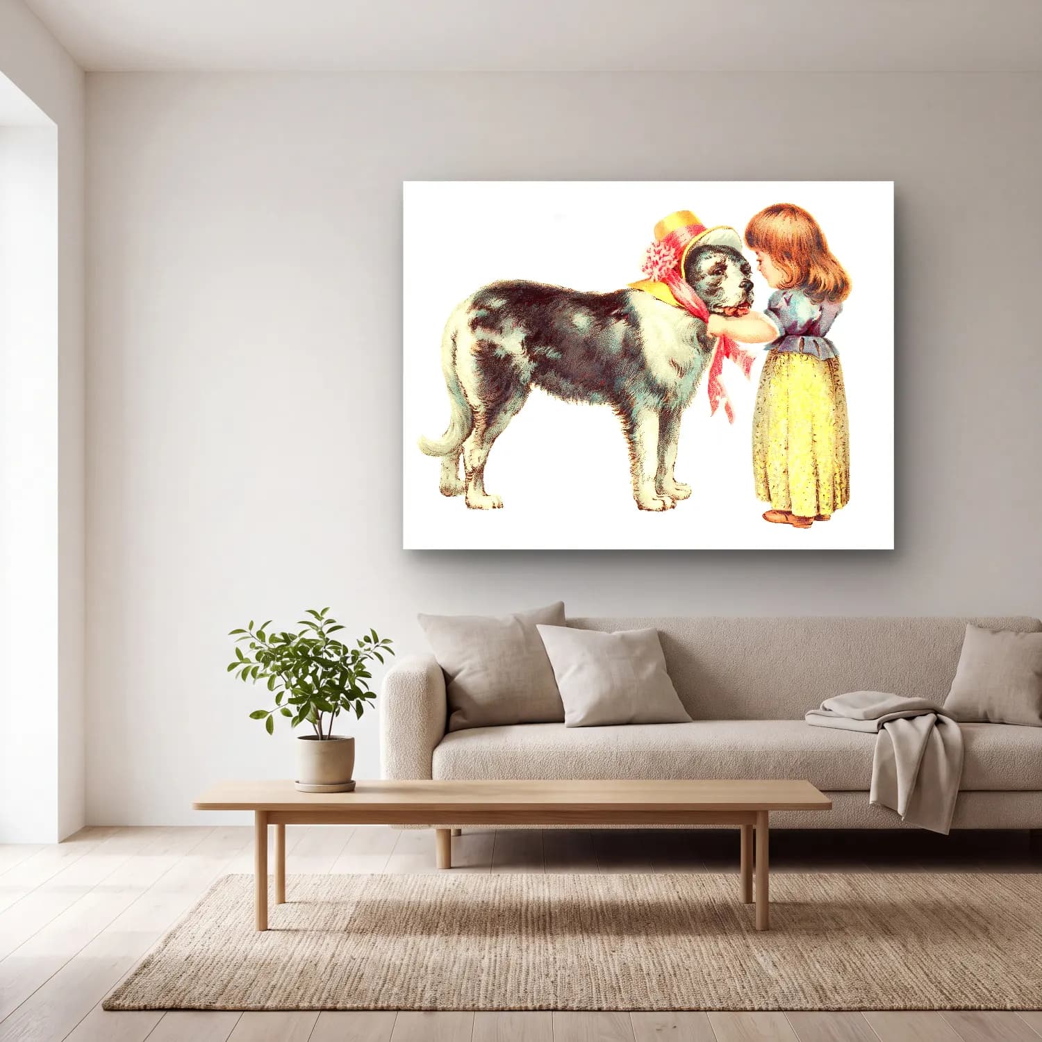Vintage Köpek – Pastel Tonlar cam tablo — açık renk salonda