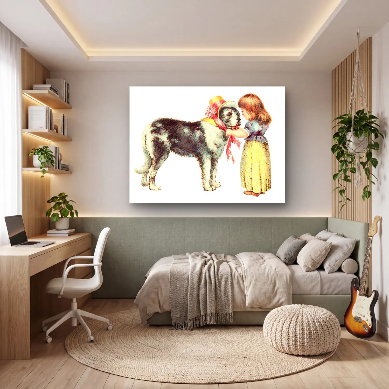 Vintage Köpek – Pastel Tonlar cam tablo — genç odasında