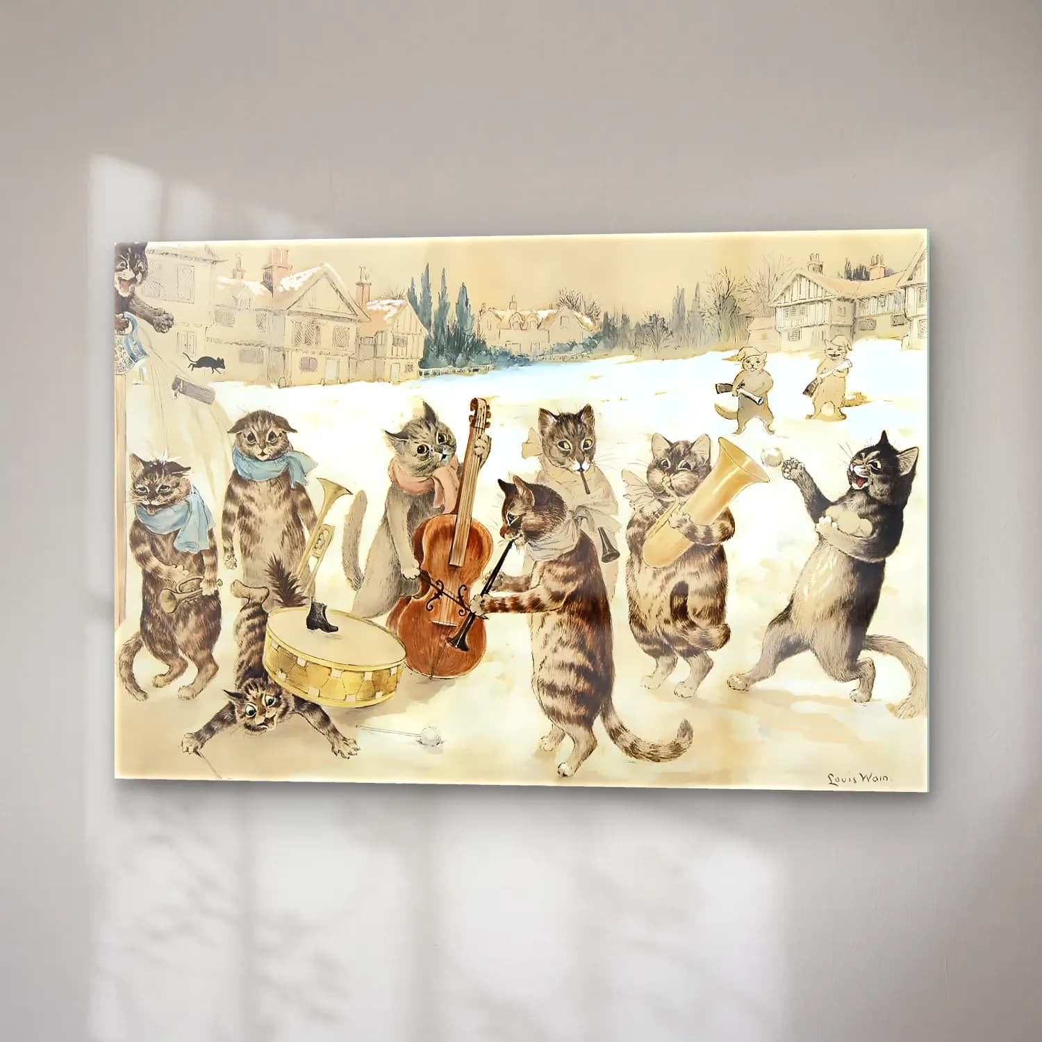 Vintage Kedi No. 2 cam tablo — sağ açıdan görünüm