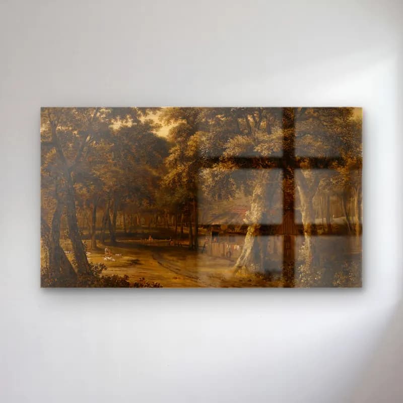Philips Koninck – A Woodland Scene With A Cottage And Figures cam tablo — Philips Koninck – A Woodland Scene With A Cottage And Figures — yağlı boya kır evi