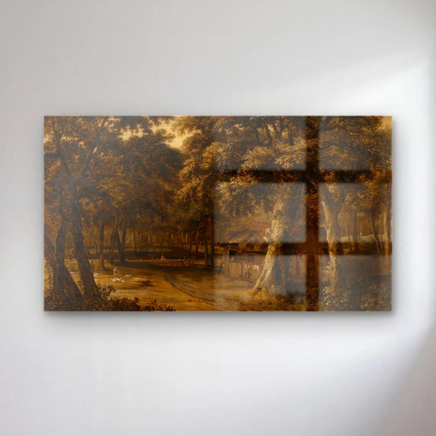 Philips Koninck – A Woodland Scene With A Cottage And Figures cam tablo — Philips Koninck – A Woodland Scene With A Cottage And Figures — yağlı boya kır evi