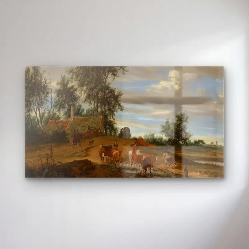 Salomon van Ruysdael – A Country Road cam tablo — Salomon van Ruysdael – A Country Road — yağlı boya kır evi