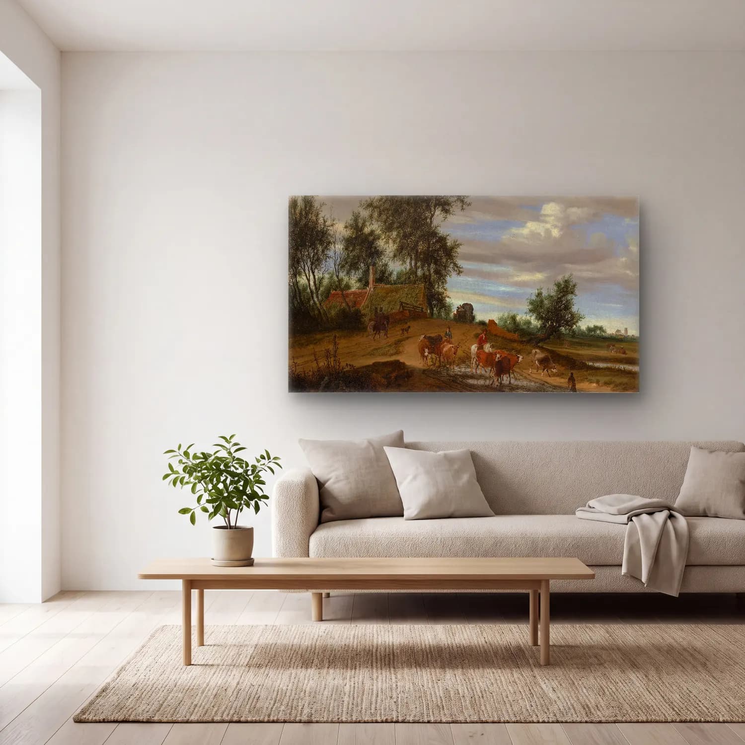 Salomon van Ruysdael – A Country Road cam tablo — açık renk salonda