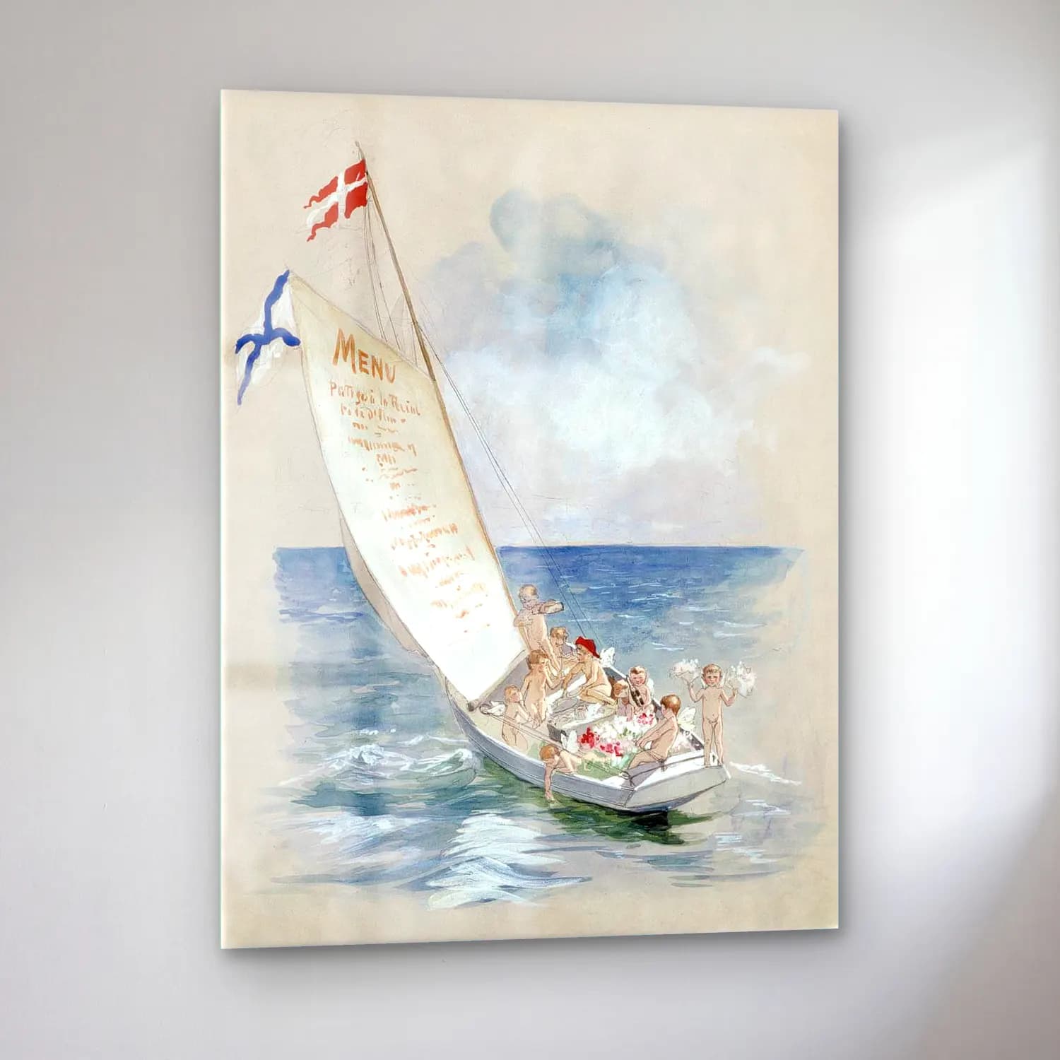 Vintage Yelken Yarışı – Pastel Tonlar cam tablo — sol açıdan görünüm