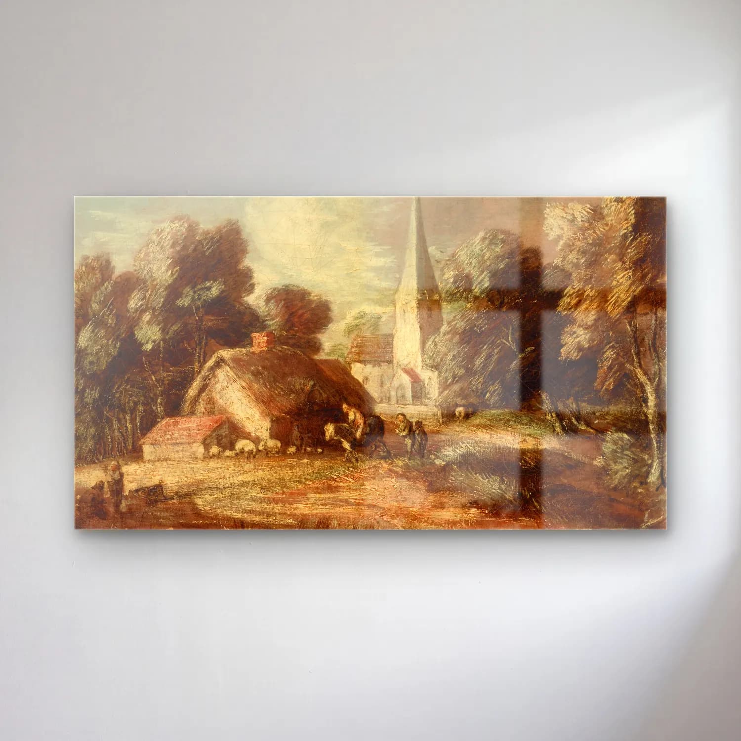 Thomas Gainsborough – Landscape with cottage and church cam tablo — Thomas Gainsborough – Landscape with cottage and church — empresyonist kır evi