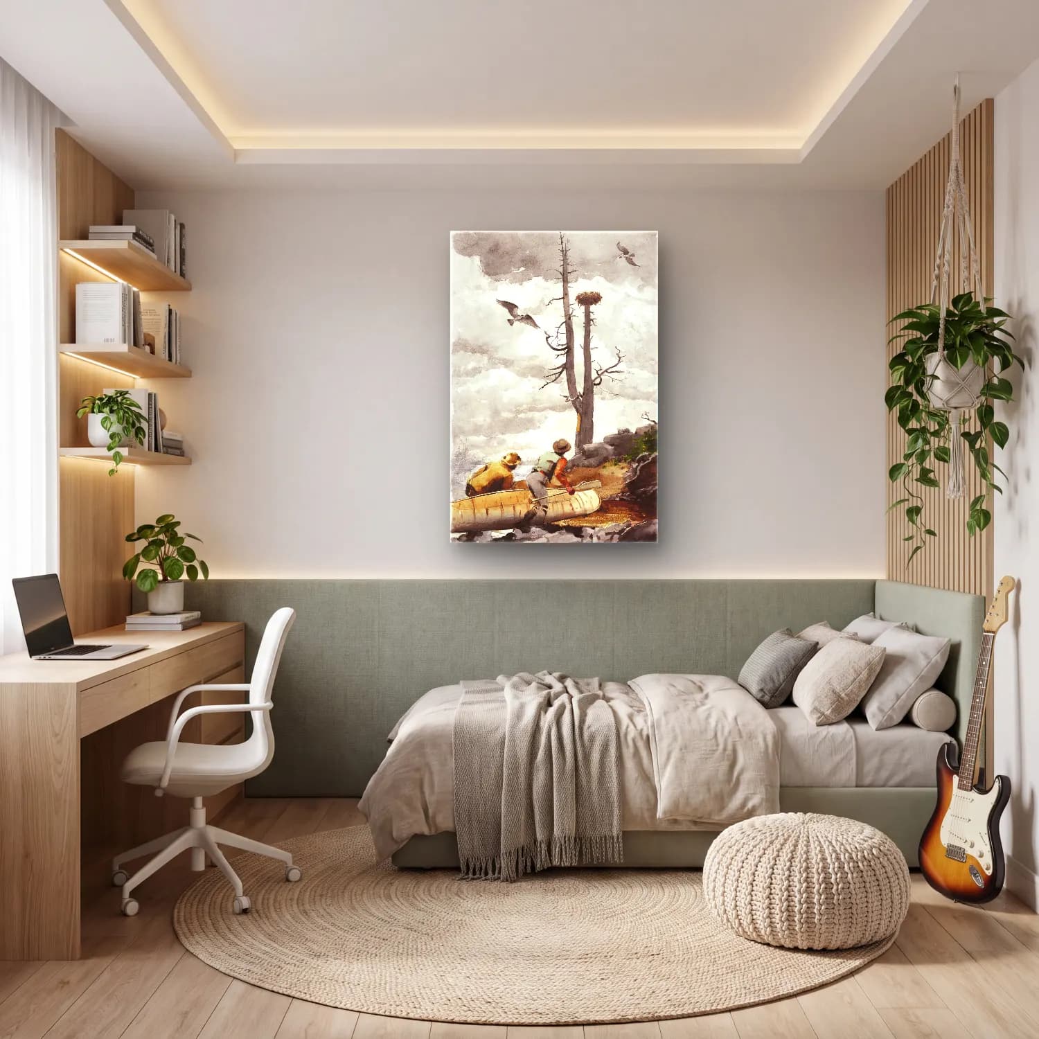 Suluboya Kartal – Siyah Beyaz Tonlar cam tablo — genç odasında