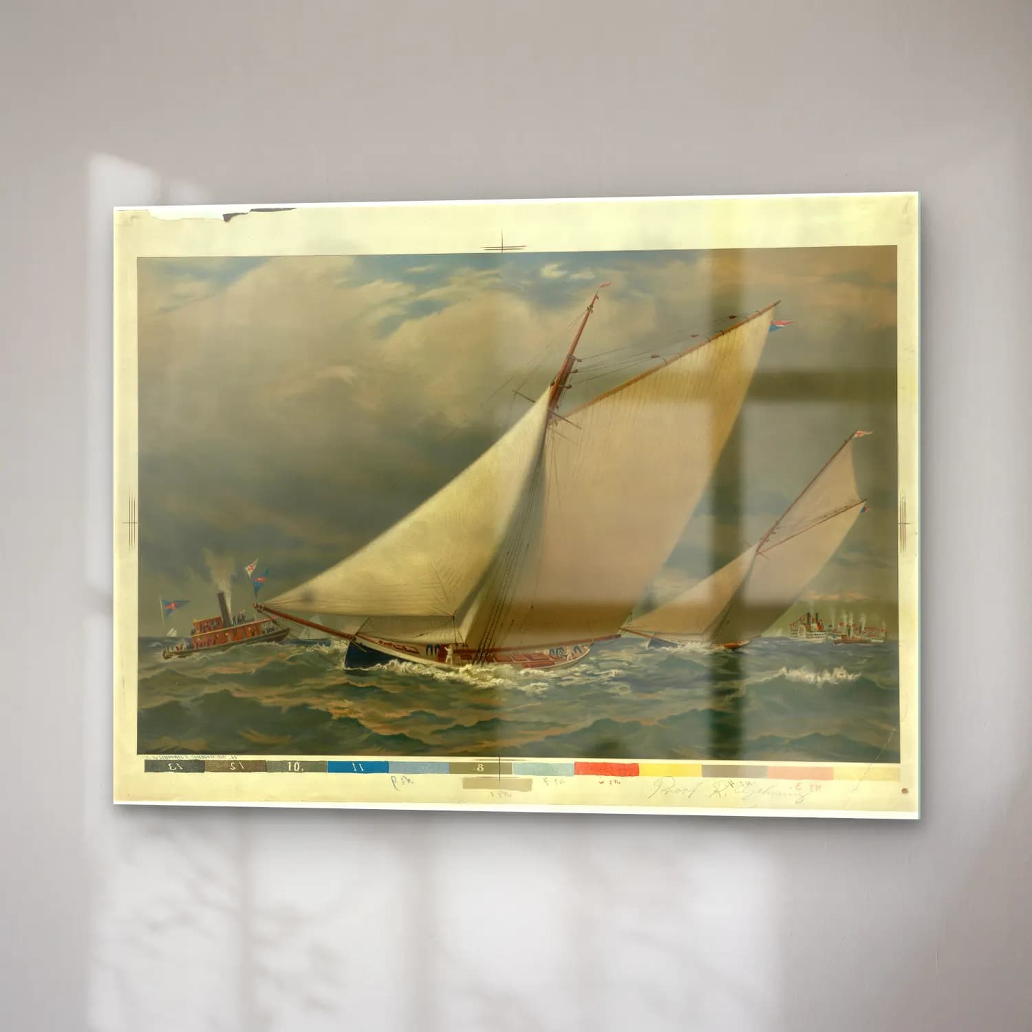 Vintage Yelken Yarışı No. 3 cam tablo — sağ açıdan görünüm