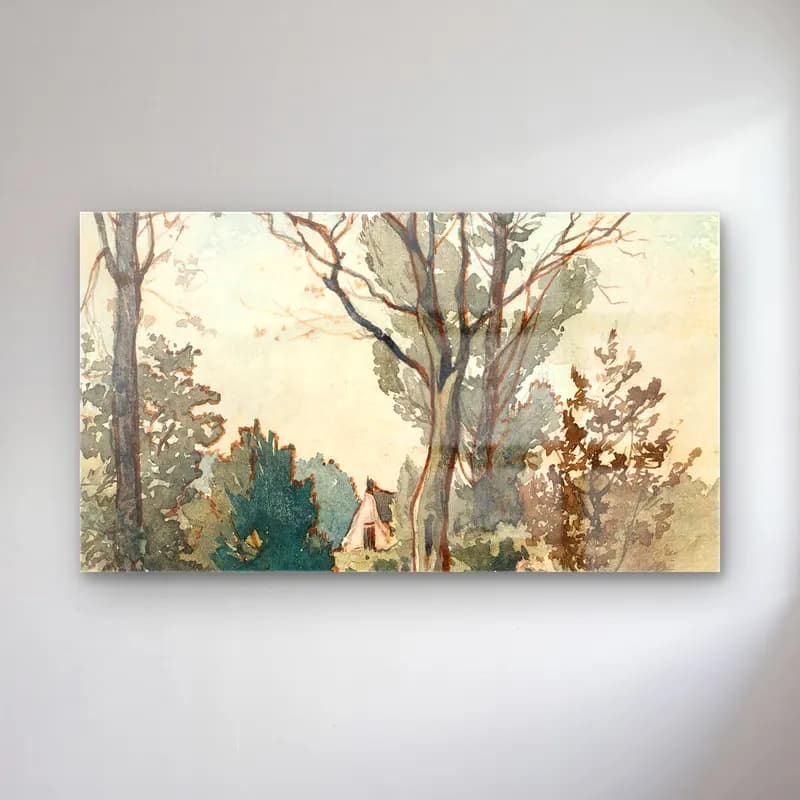 Henri-Joseph Harpignies – Maison dans les bois de Famars cam tablo — Henri-Joseph Harpignies – Maison dans les bois de Famars — suluboya kır evi