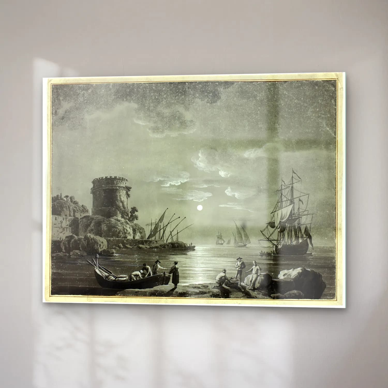 Vintage Liman ve Tekneler No. 11 cam tablo — sağ açıdan görünüm
