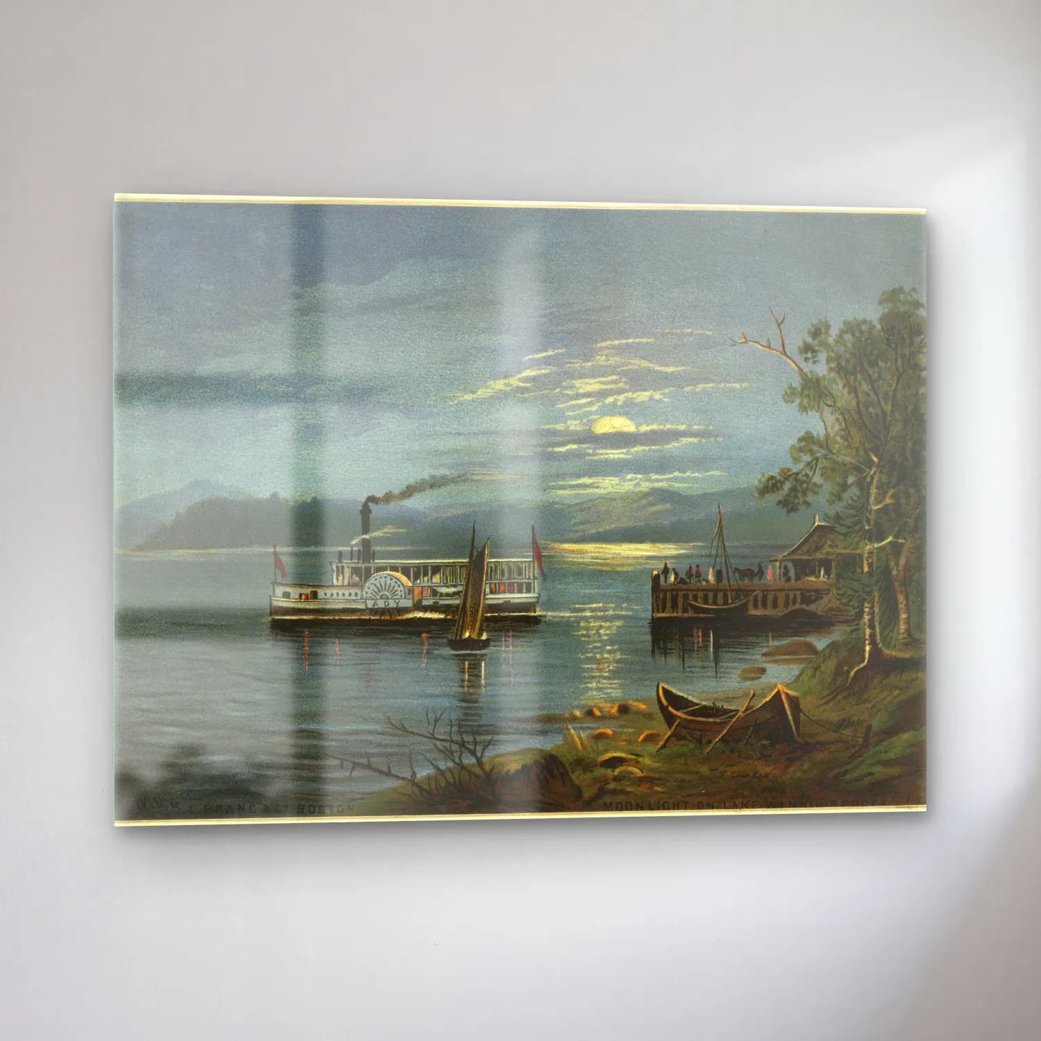 Vintage Liman ve Tekneler – Pastel Tonlar cam tablo — sol açıdan görünüm