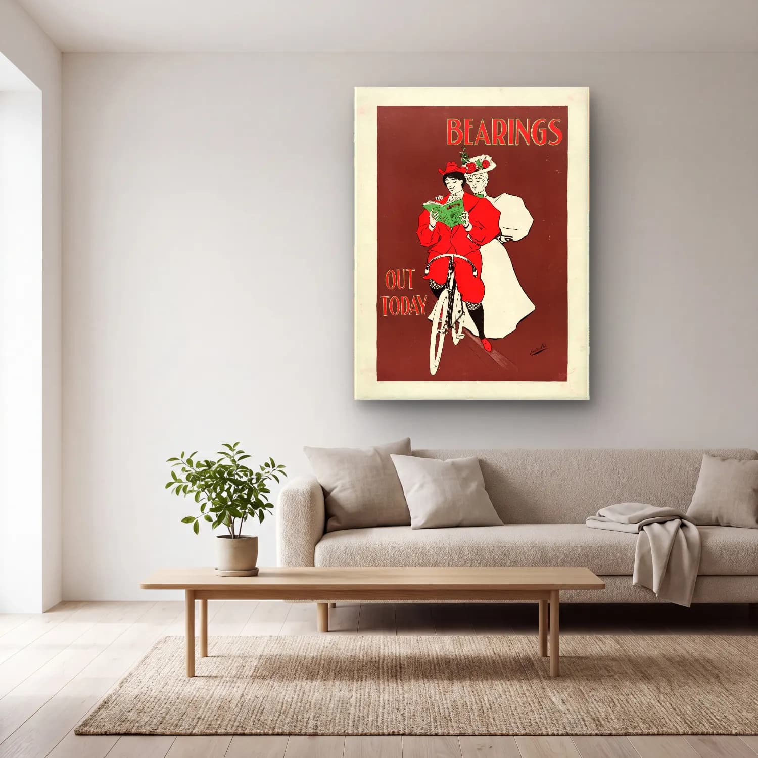 Vintage Poster Bisiklet No. 2 cam tablo — açık renk salonda