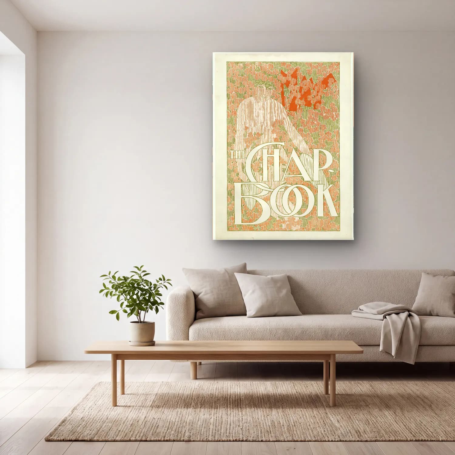 Vintage Poster Yazılı Tasarım No. 2 cam tablo — açık renk salonda