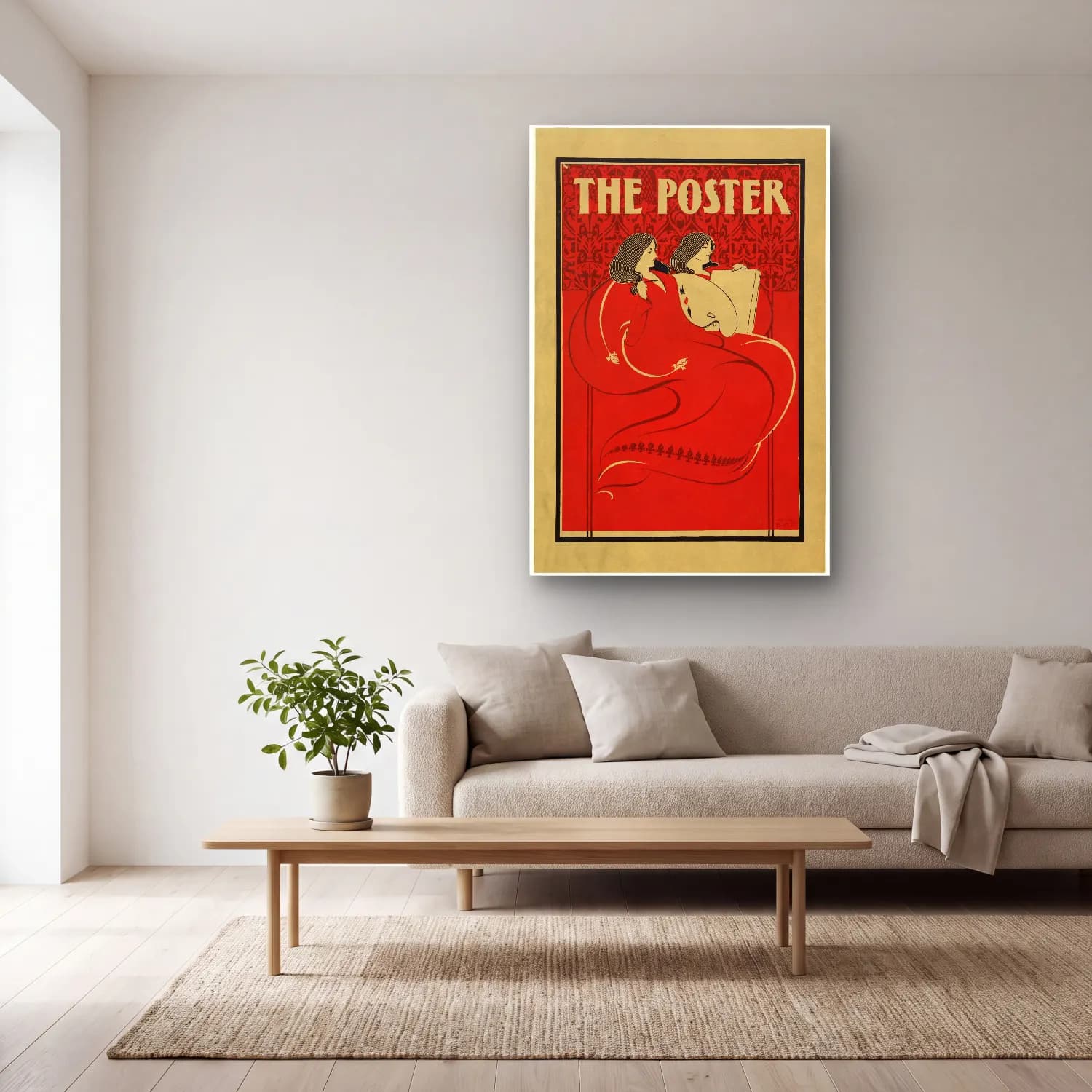 Vintage Poster Kitap Okuyan Kadın No. 2 cam tablo — açık renk salonda