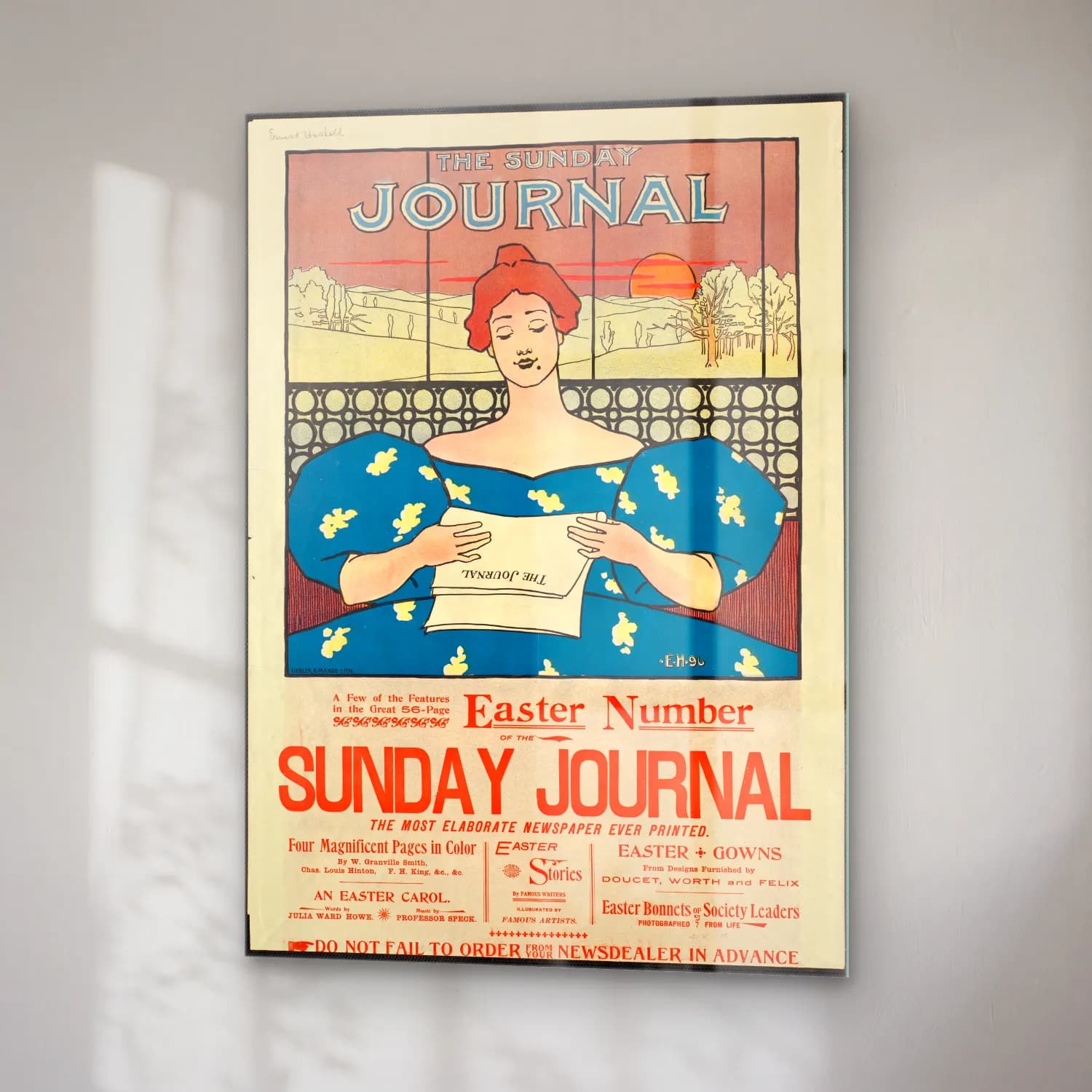 Vintage Poster Kitap Okuyan Kadın No. 3 cam tablo — sağ açıdan görünüm