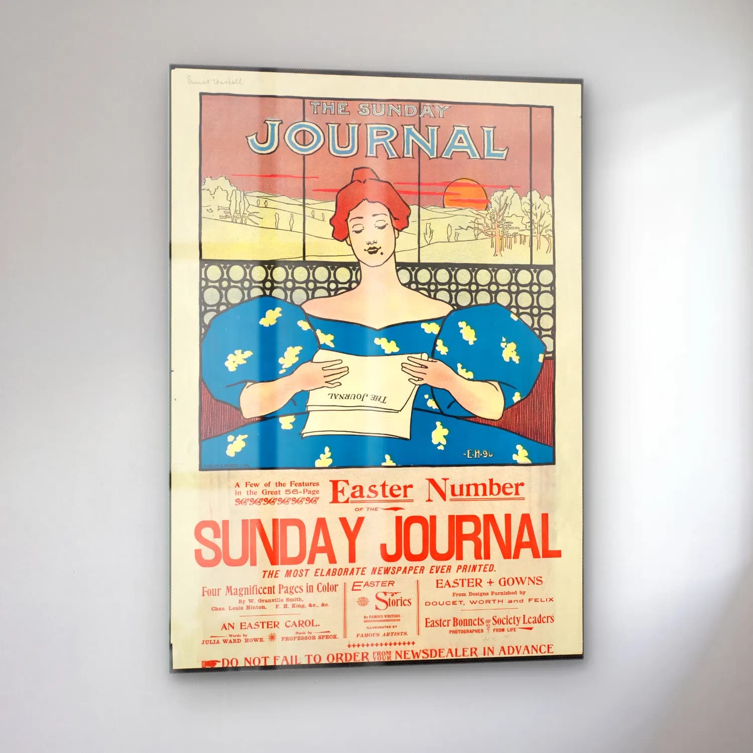 Vintage Poster Kitap Okuyan Kadın No. 3 cam tablo — sol açıdan görünüm