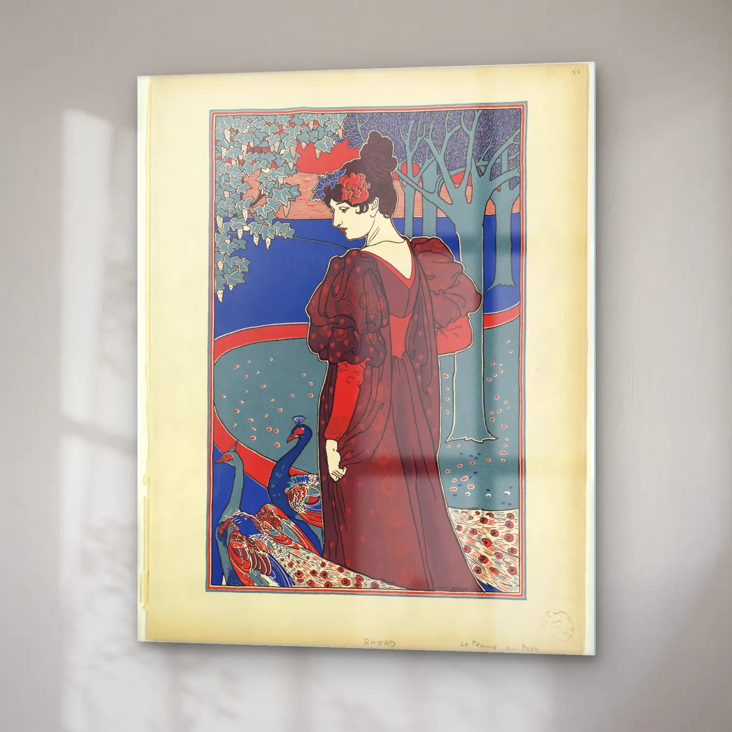 Vintage Poster Elbiseli Kadın No. 2 cam tablo — sağ açıdan görünüm