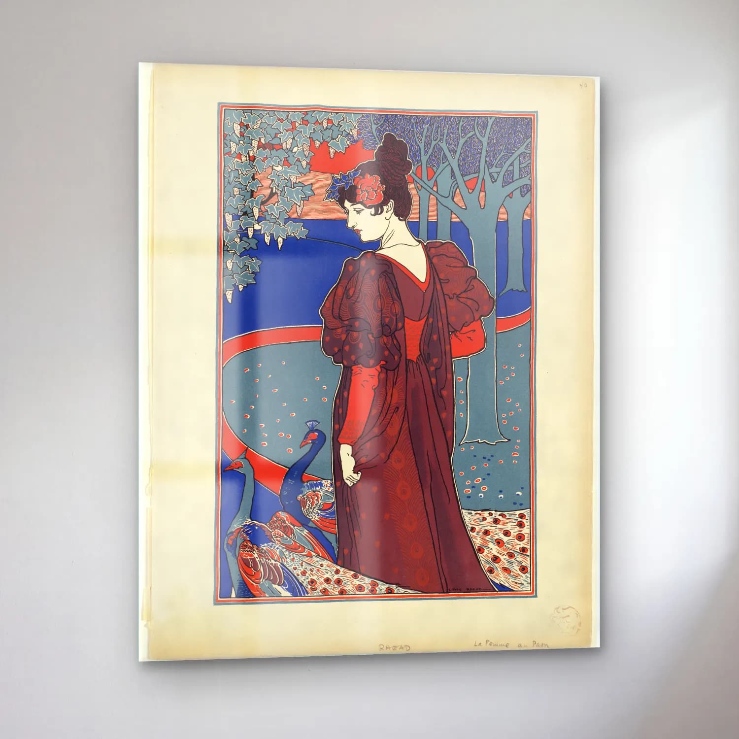 Vintage Poster Elbiseli Kadın No. 2 cam tablo — sol açıdan görünüm