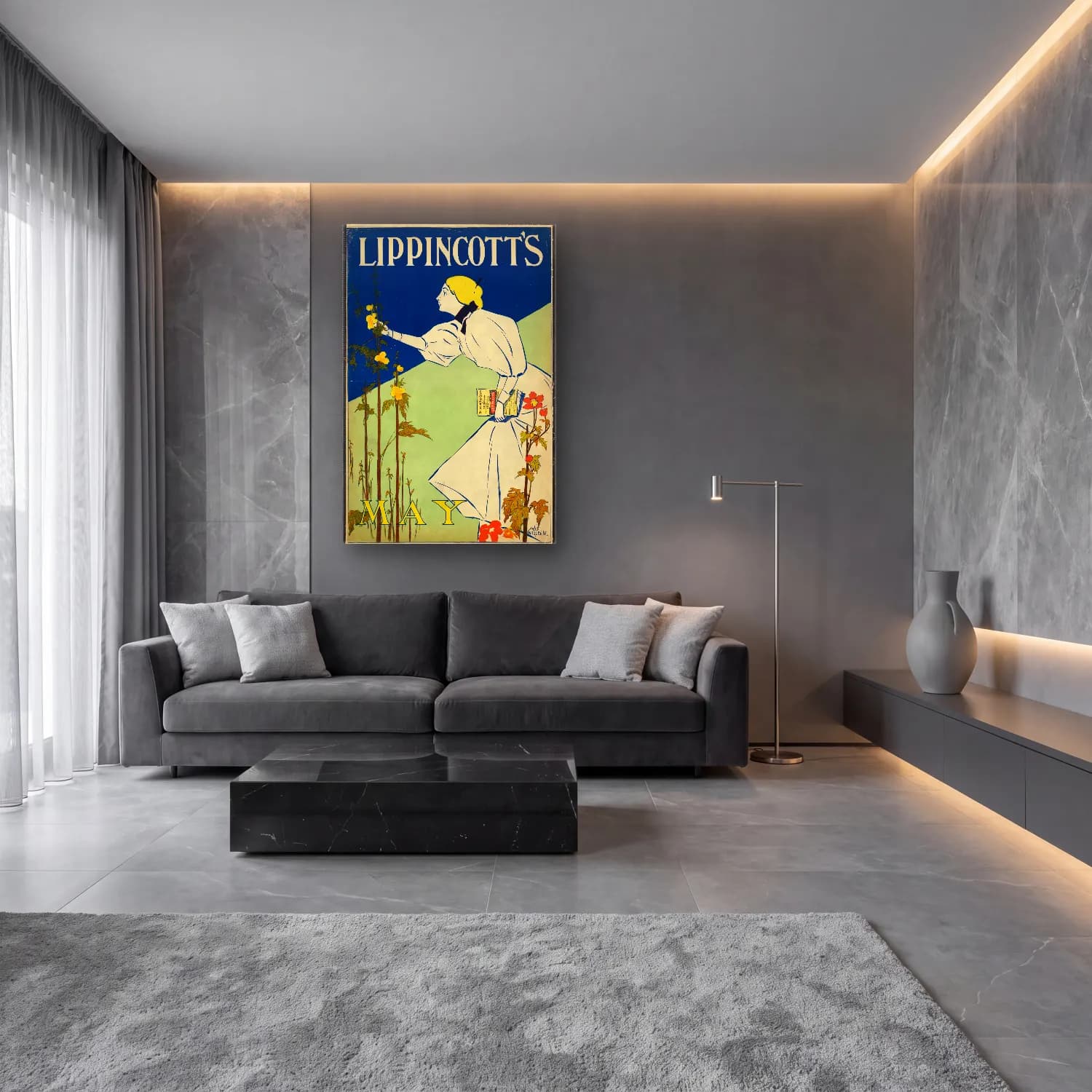 Vintage Poster Kitap Okuyan Kadın No. 4 cam tablo — lüks salon duvarında