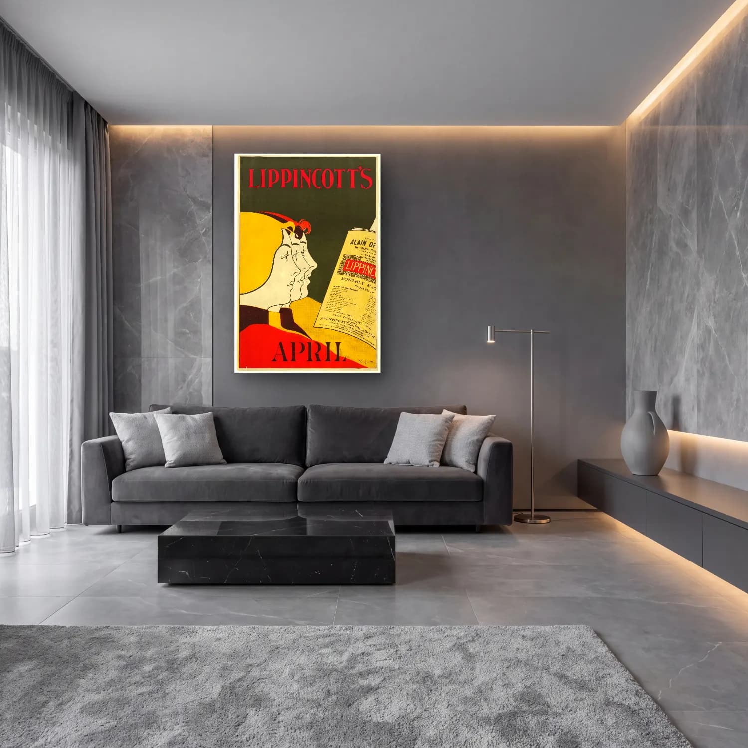Vintage Poster Kitap Okuyan Kadın No. 5 cam tablo — lüks salon duvarında