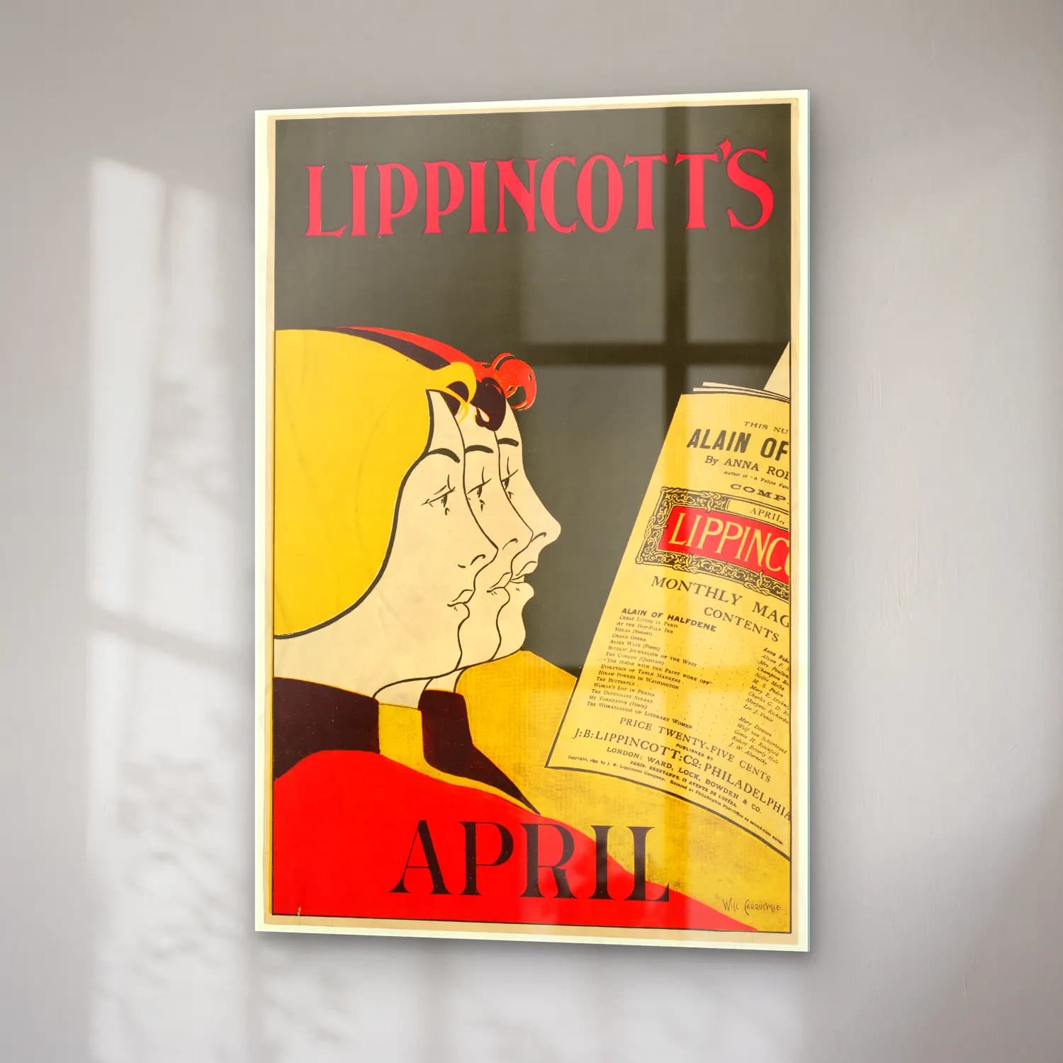 Vintage Poster Kitap Okuyan Kadın No. 5 cam tablo — sağ açıdan görünüm