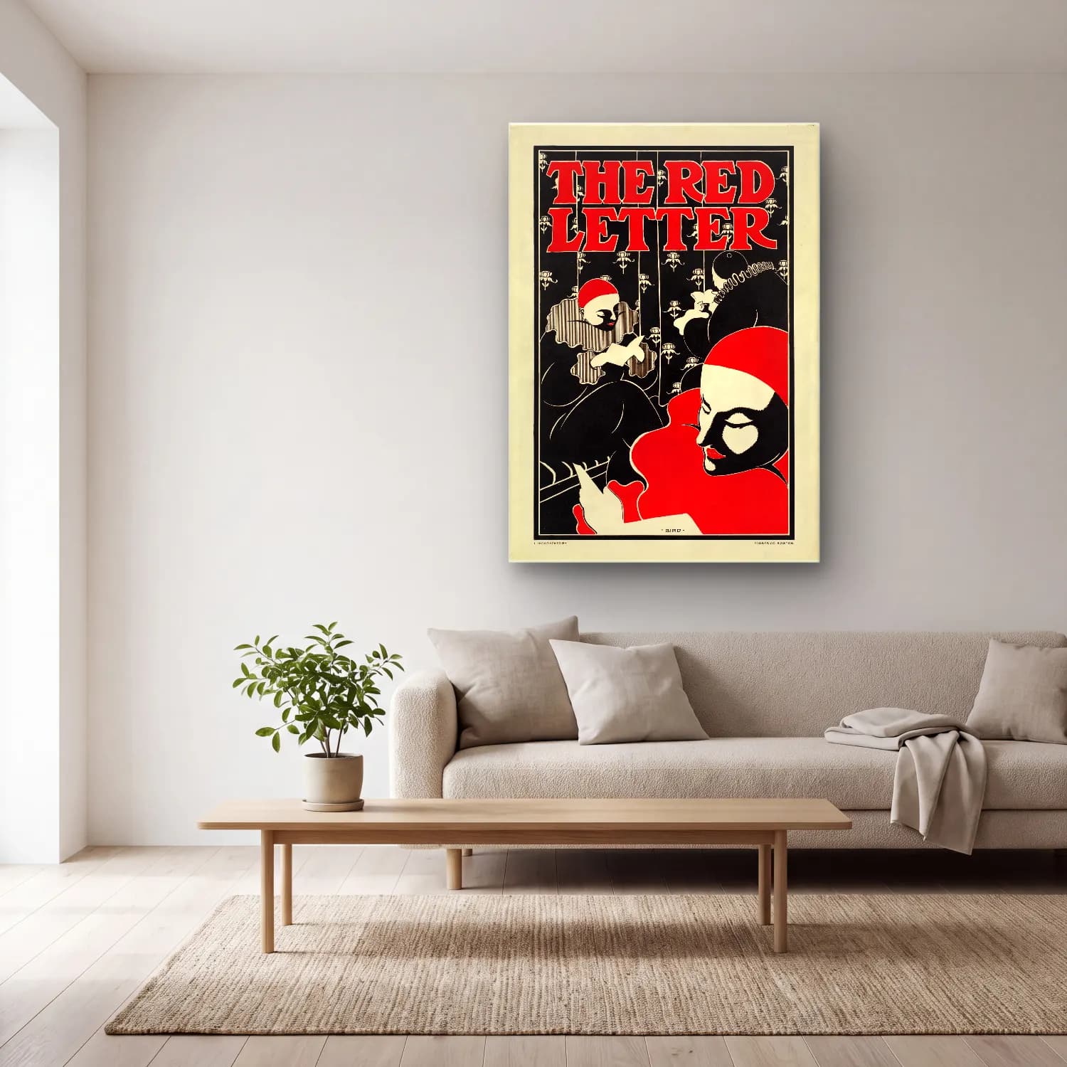 Vintage Poster Harf Posteri cam tablo — açık renk salonda
