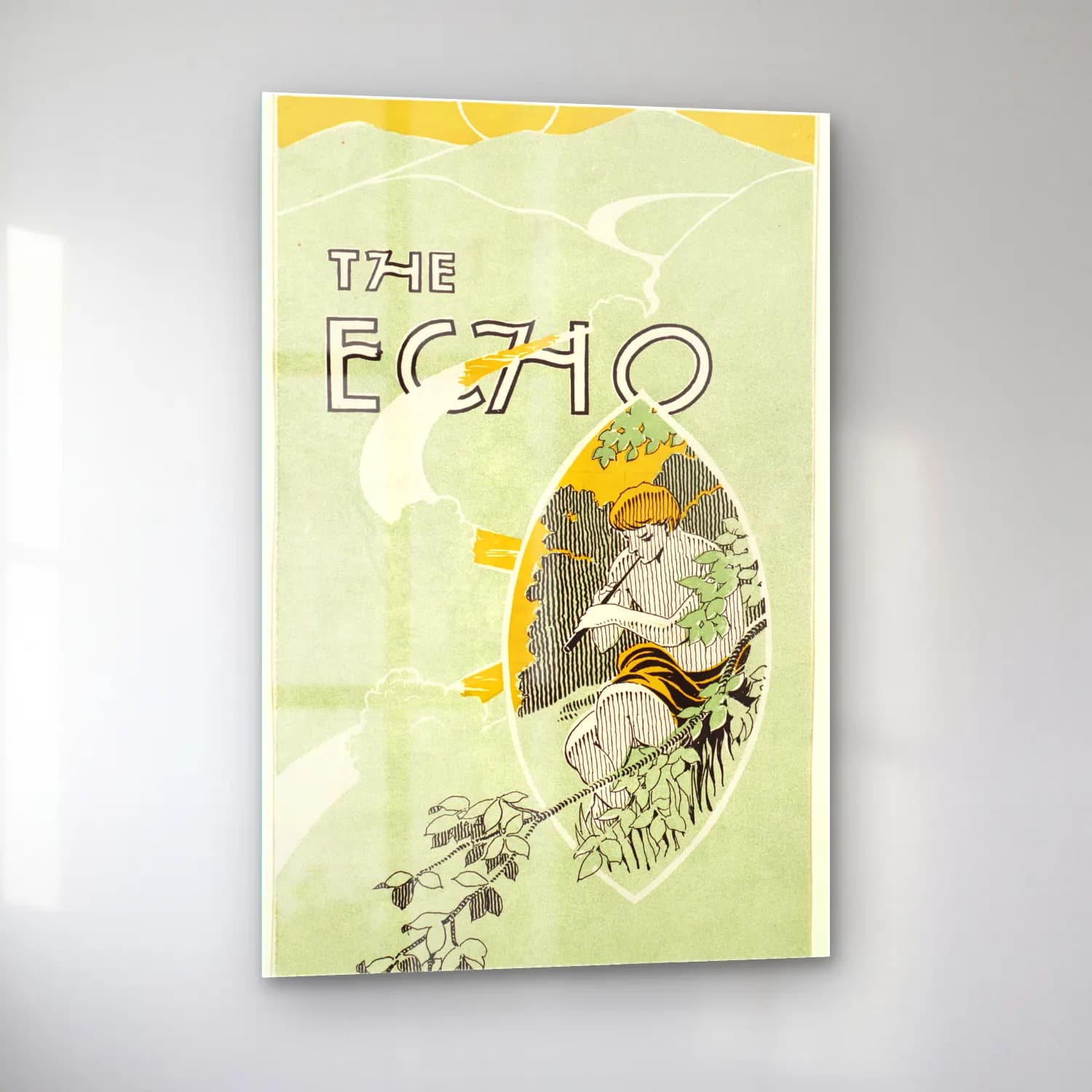 Vintage Poster Mitolojik Sahne – Yeşil Tonlar cam tablo — sol açıdan görünüm