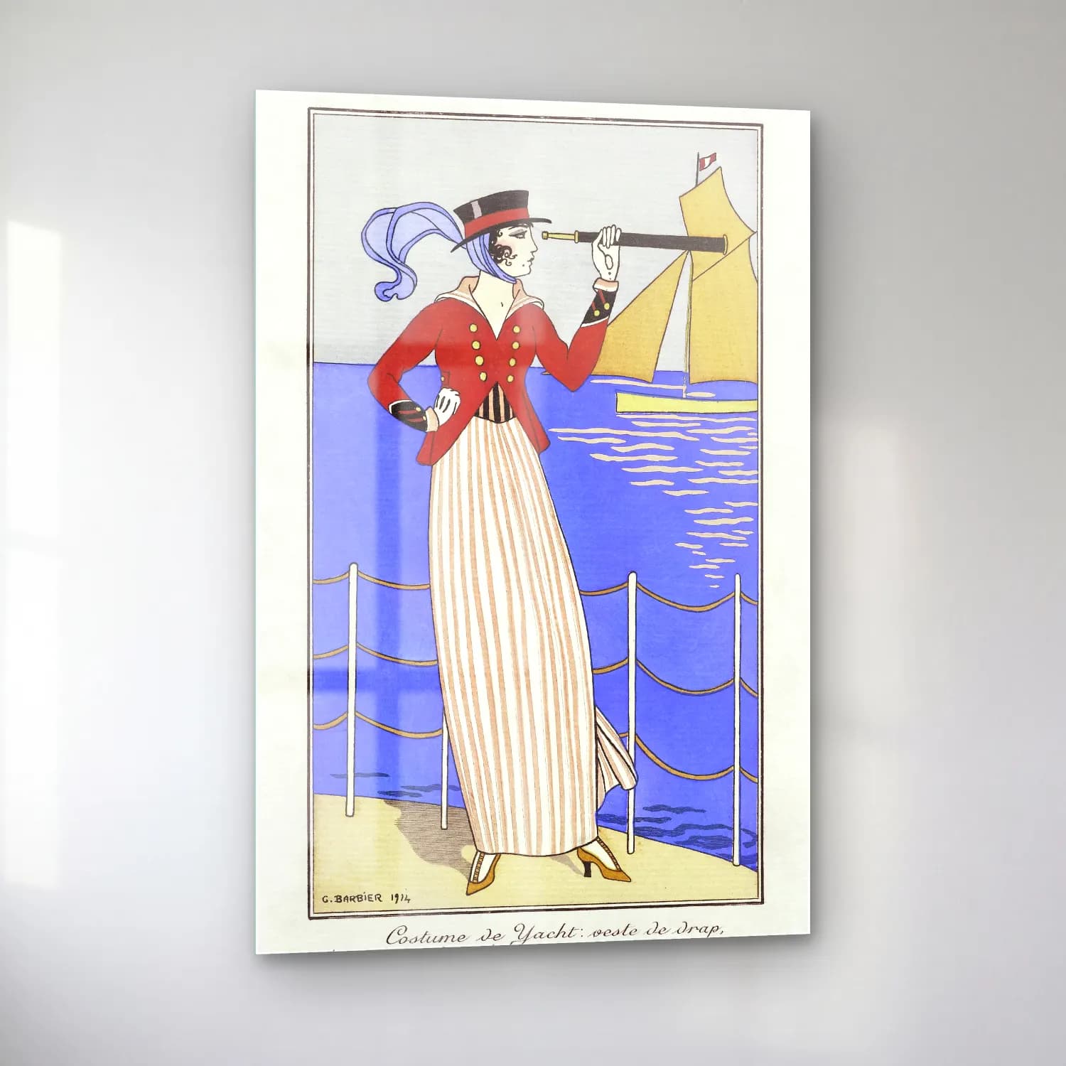 Vintage Elbiseli Kadın – Kırmızı Tonlar cam tablo — sol açıdan görünüm