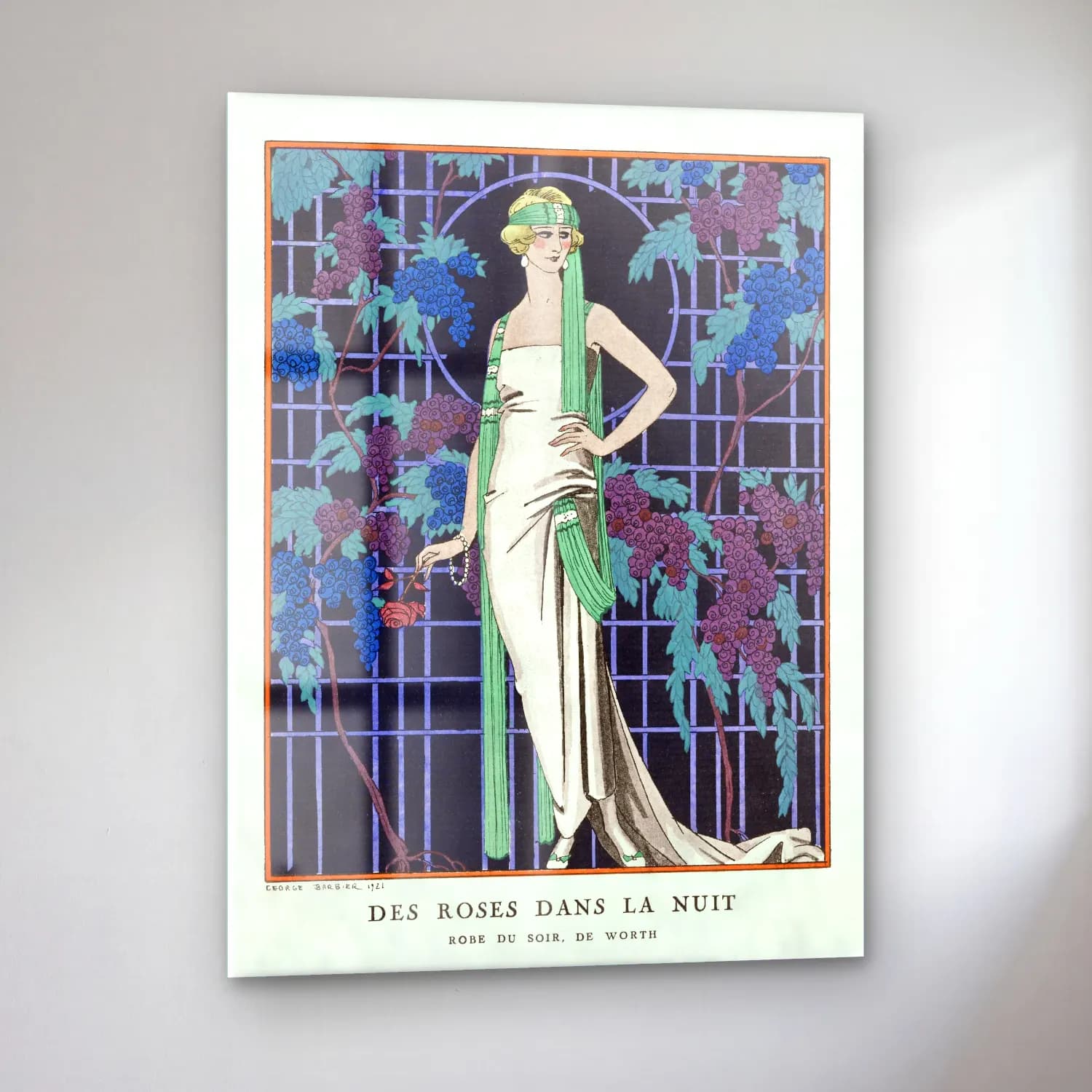 Vintage Poster Elbiseli Kadın No. 3 cam tablo — sol açıdan görünüm