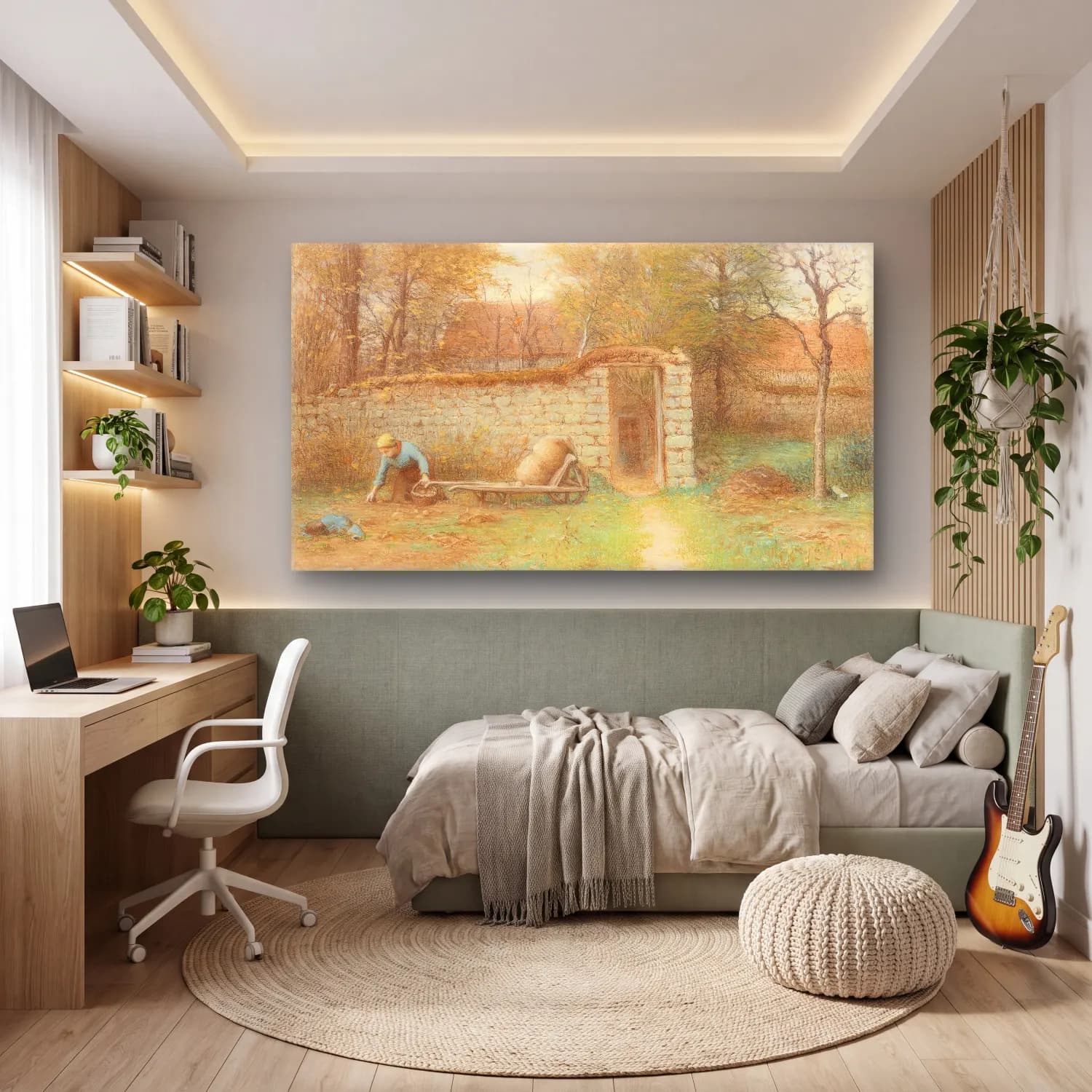 Vintage Kır Evi – Pastel Tonlar cam tablo — genç odasında