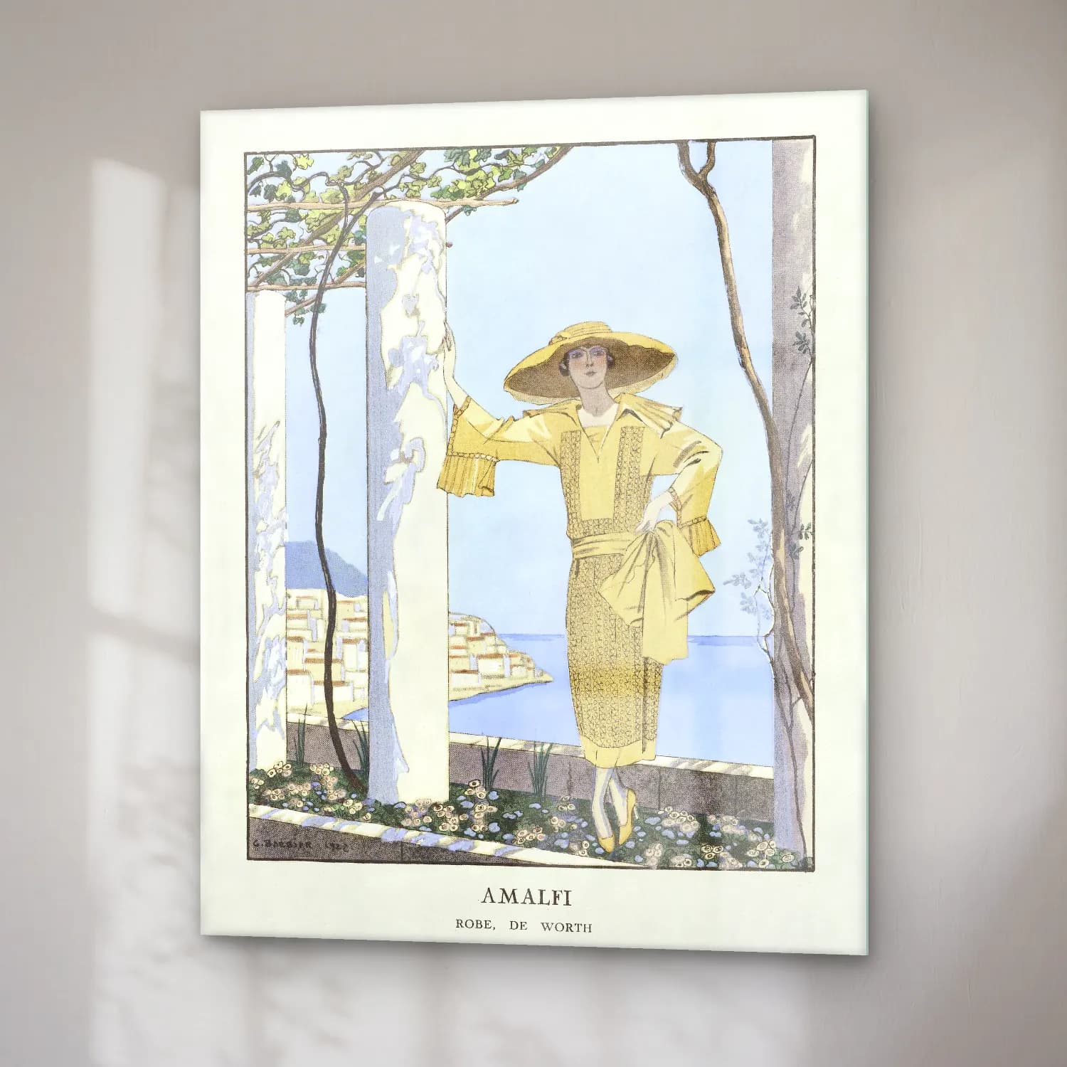 Vintage Poster Elbiseli Kadın No. 4 cam tablo — sağ açıdan görünüm