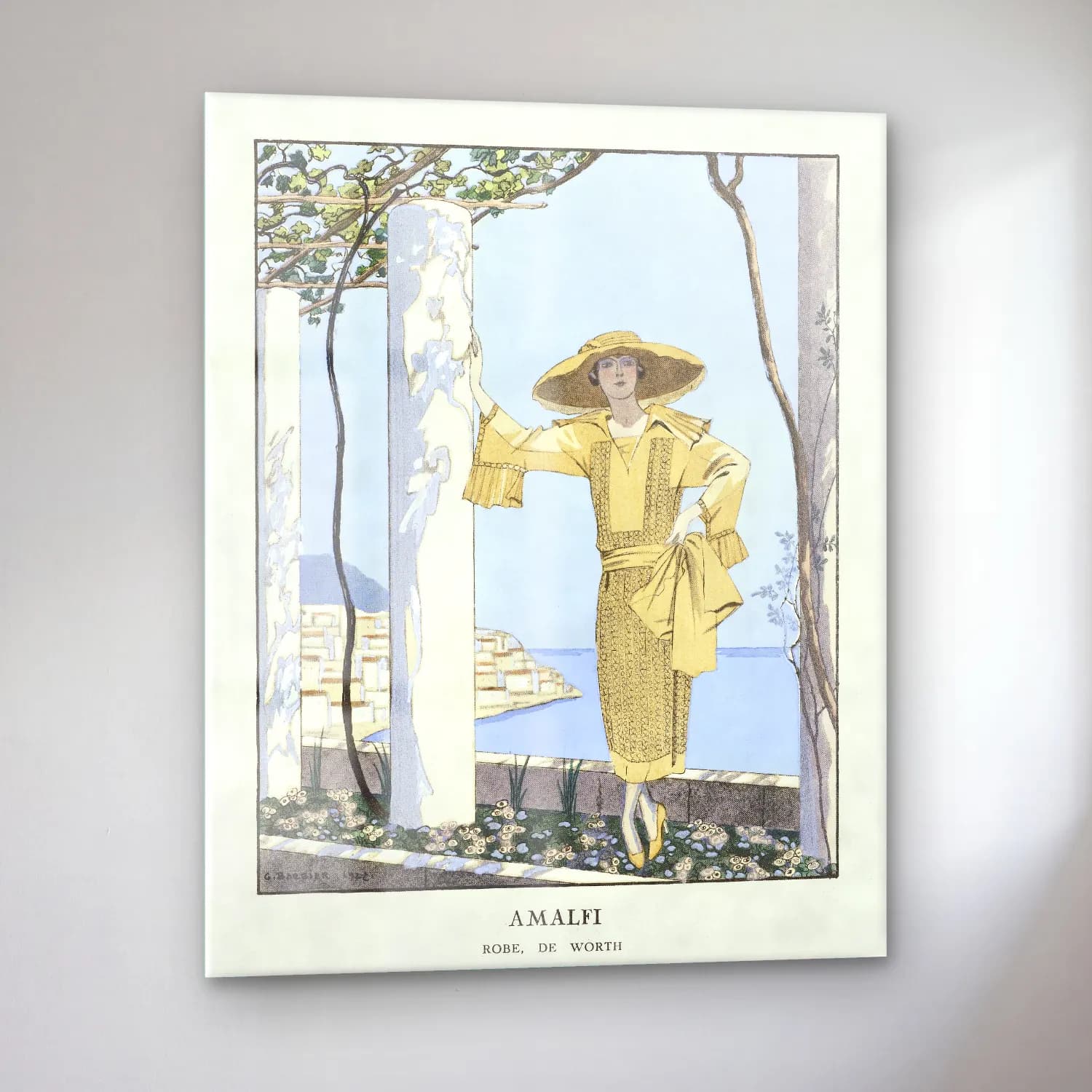 Vintage Poster Elbiseli Kadın No. 4 cam tablo — sol açıdan görünüm