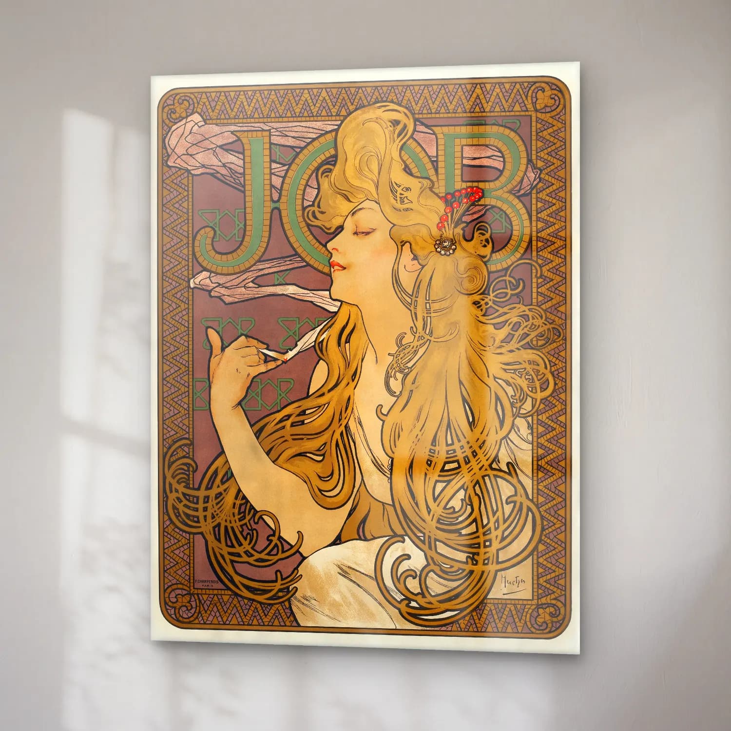Vintage Poster Kadın Portresi – Bej Tonlar cam tablo — sağ açıdan görünüm