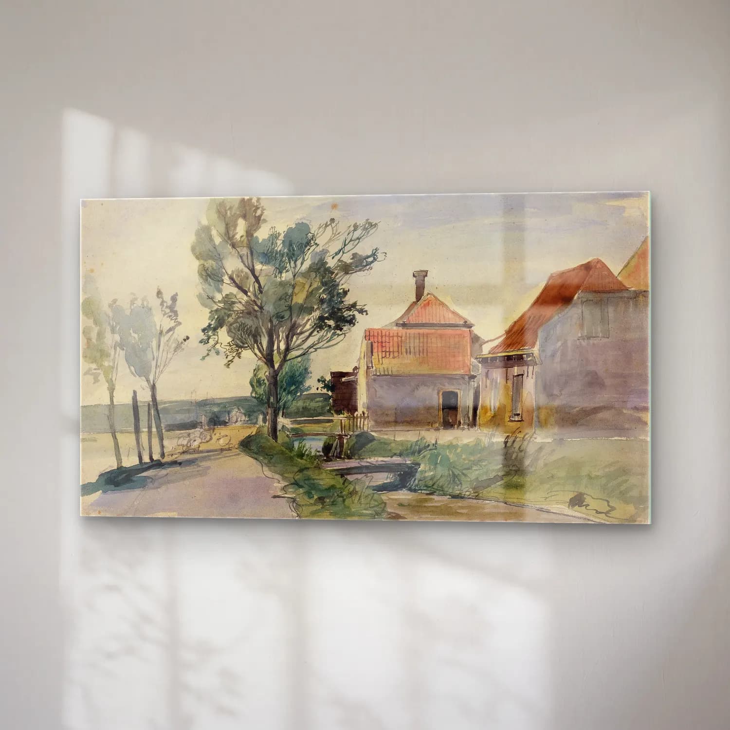 Johan Barthold Jongkind – A Stream Running between Houses and a Road cam tablo — sağ açıdan görünüm