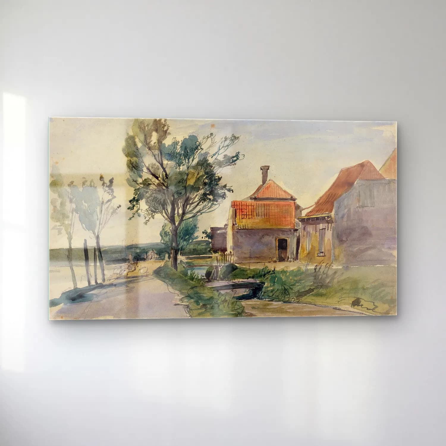 Johan Barthold Jongkind – A Stream Running between Houses and a Road cam tablo — sol açıdan görünüm